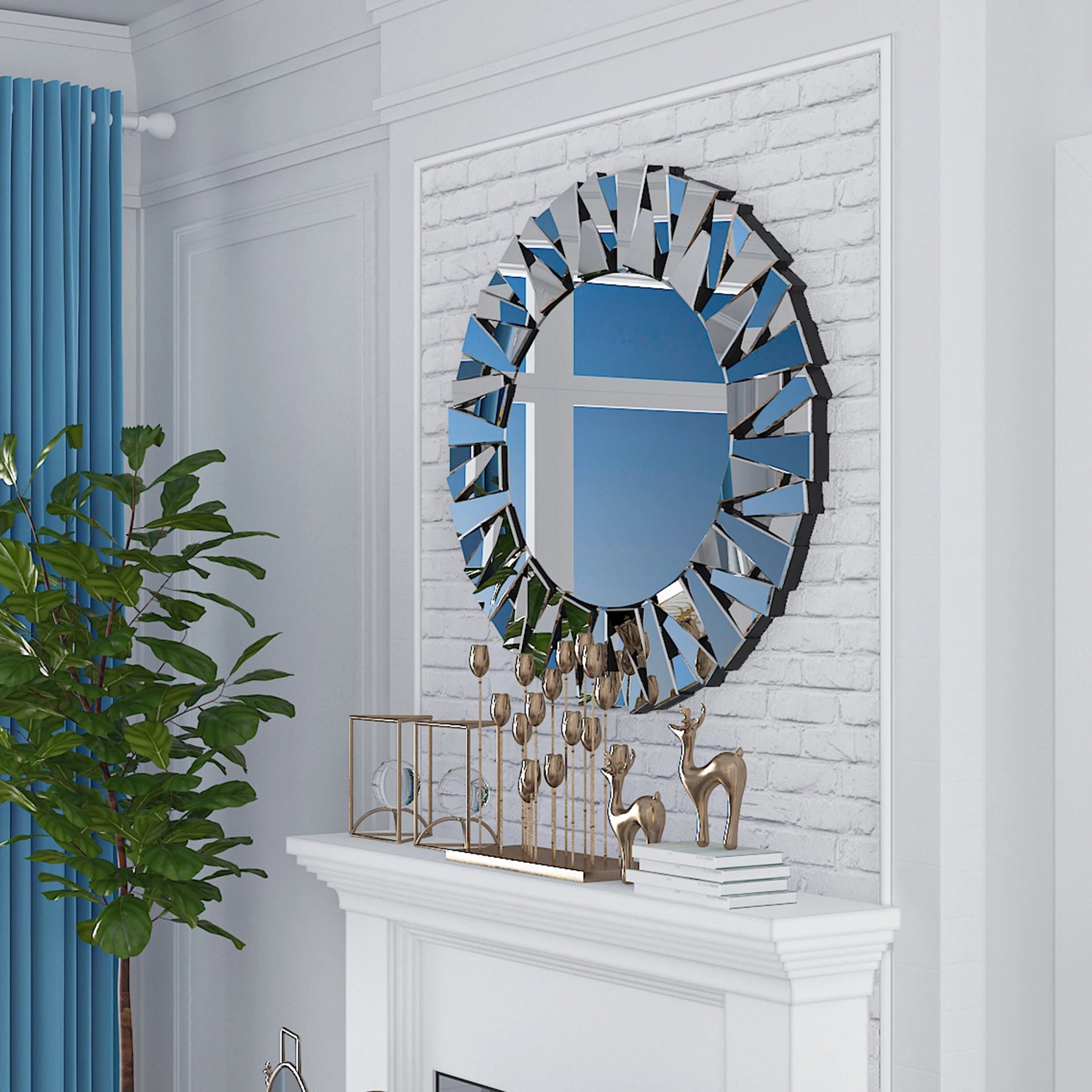 Ronde Zonnestraal Wandspiegel 80 cm – Moderne Zilveren Design Spiegel voor Woonkamer, Hal en Slaapkamer