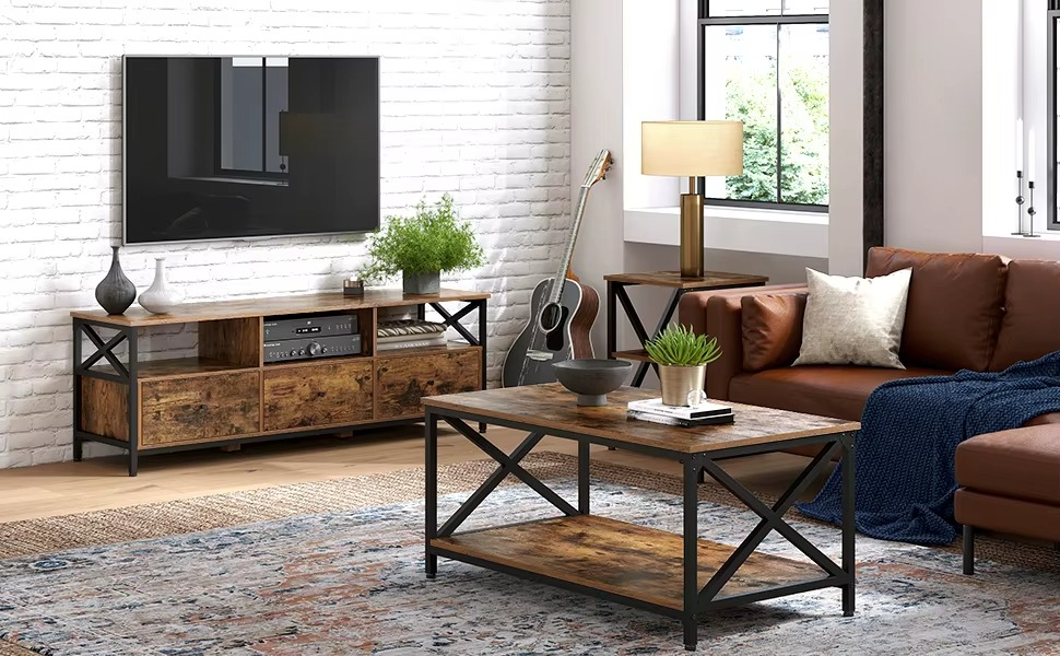 Lowboard / TV-Meubel 147 cm – Dressoir met 3 Laden en Stalen Frame