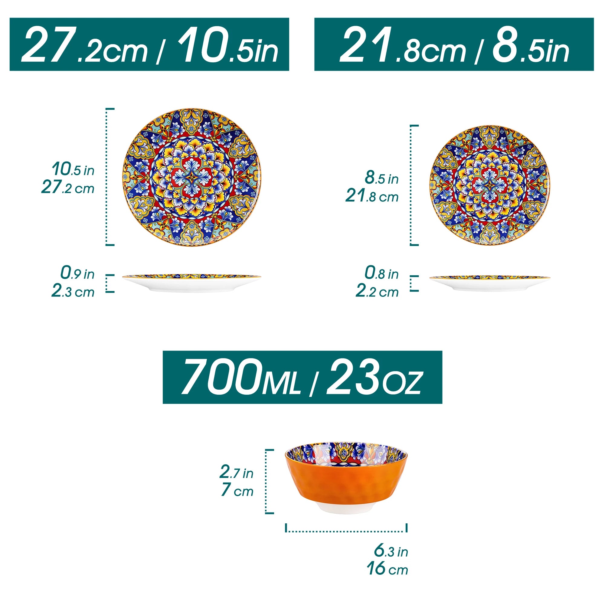 Boheemse 12-delige Keramische Servies Set – Porselein Dinerborden, Dessertborden & Kommen – Boho Servies met Bloemen Design
