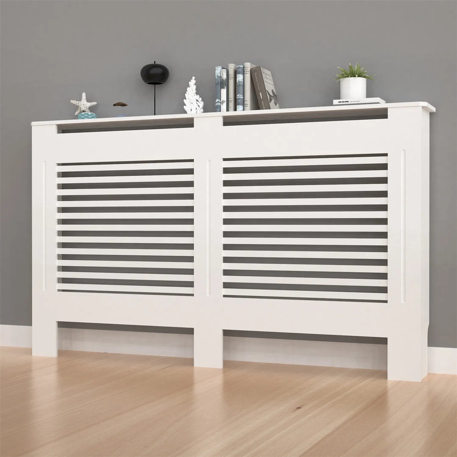 Radiatorombouw MDF Wit – Moderne Radiatorbekleding met Strakke Afwerking en Opbergruimte