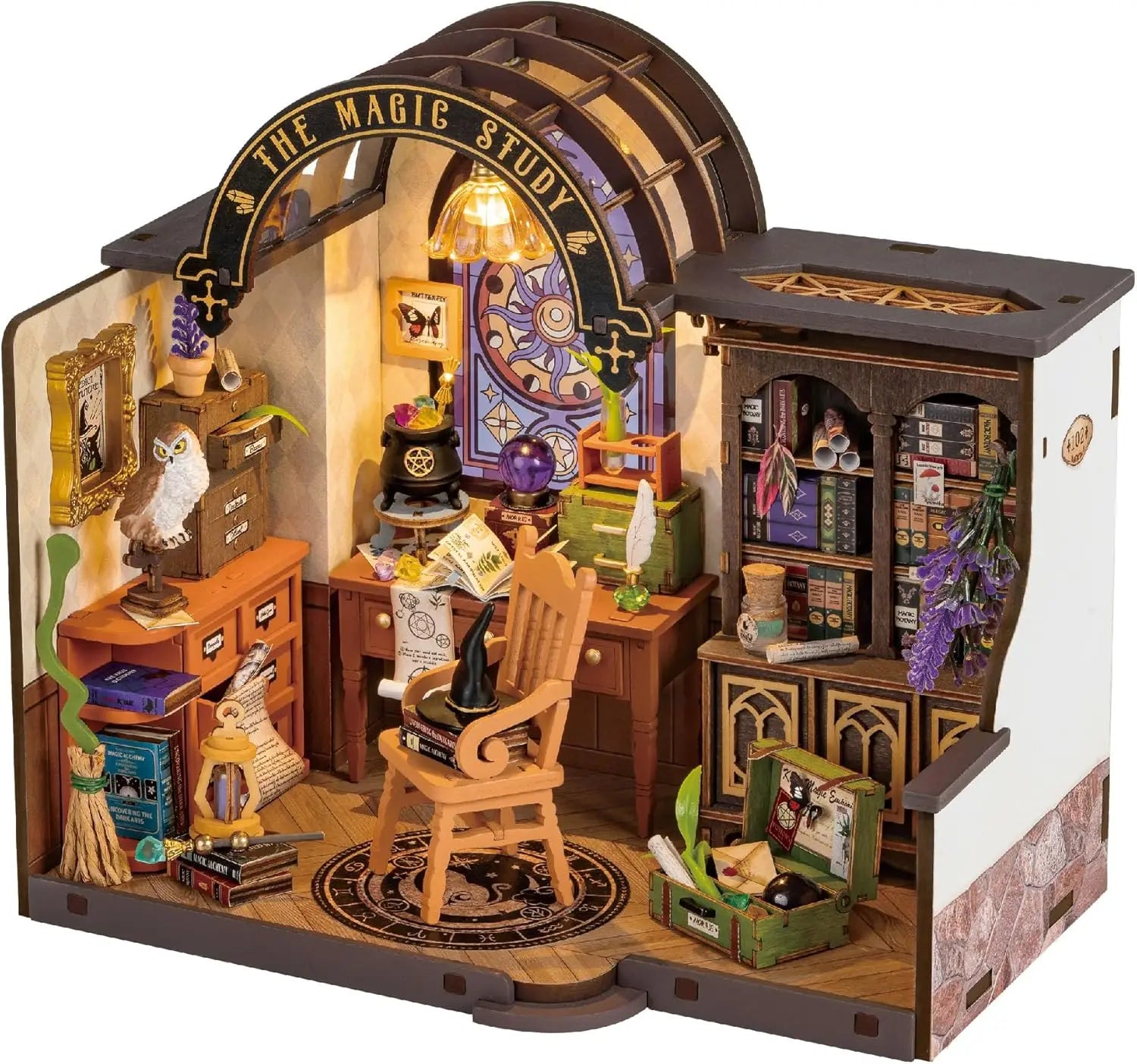DIY Miniatuurhuis Magic Study – 3D Houten Puzzel 267 Onderdelen – Creatief Bouwpakket Poppenhuis Decoratie 1:18 Schaal