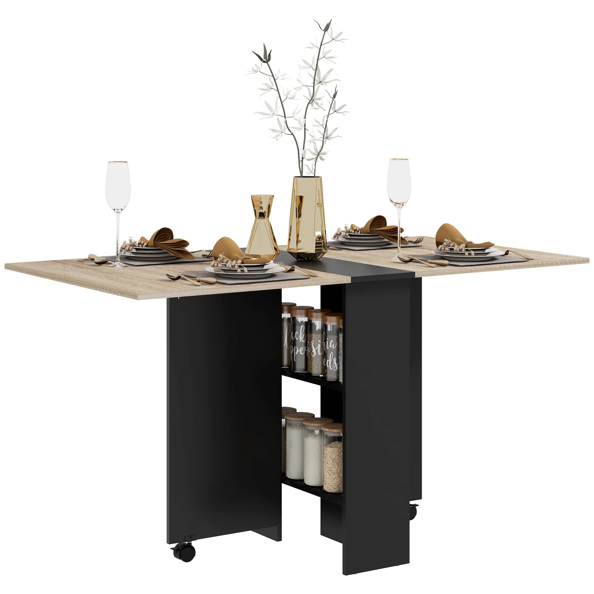 Opvouwbare Eettafel 75×140×74 cm – Klaptafel Hout in Naturel & Zwart