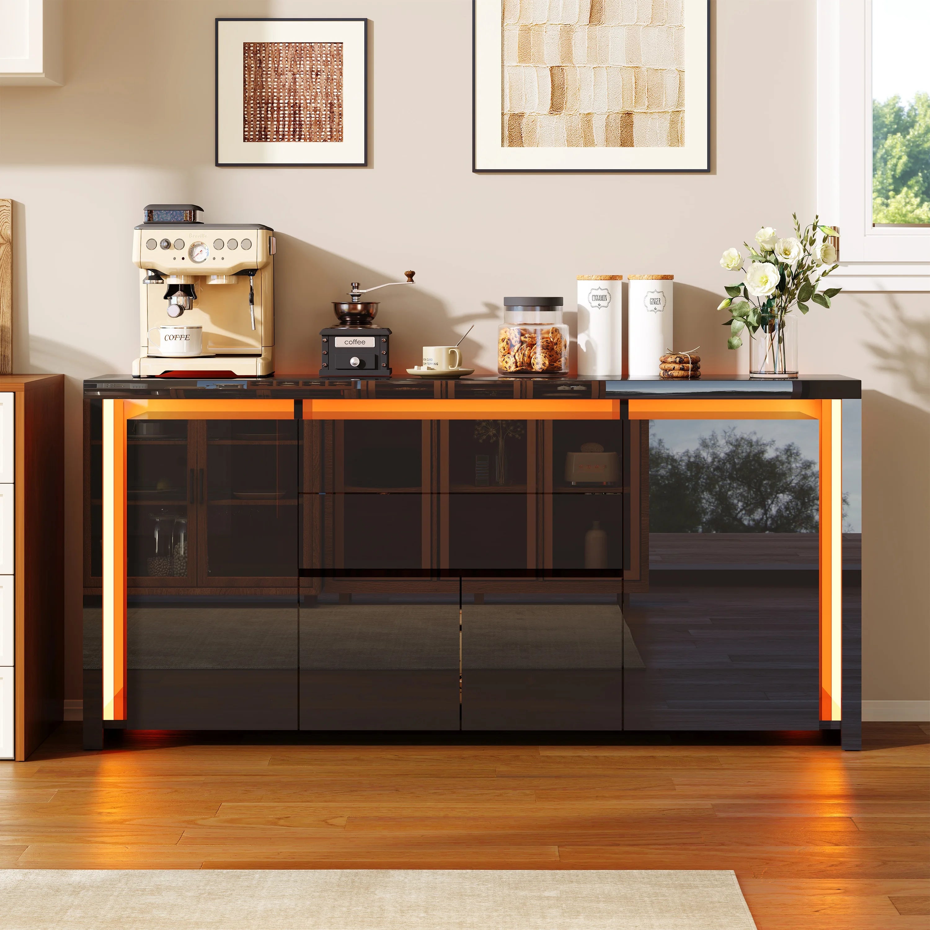 Hoogglans Buffetkast met LED Verlichting – Modern Dressoir met Opbergruimte