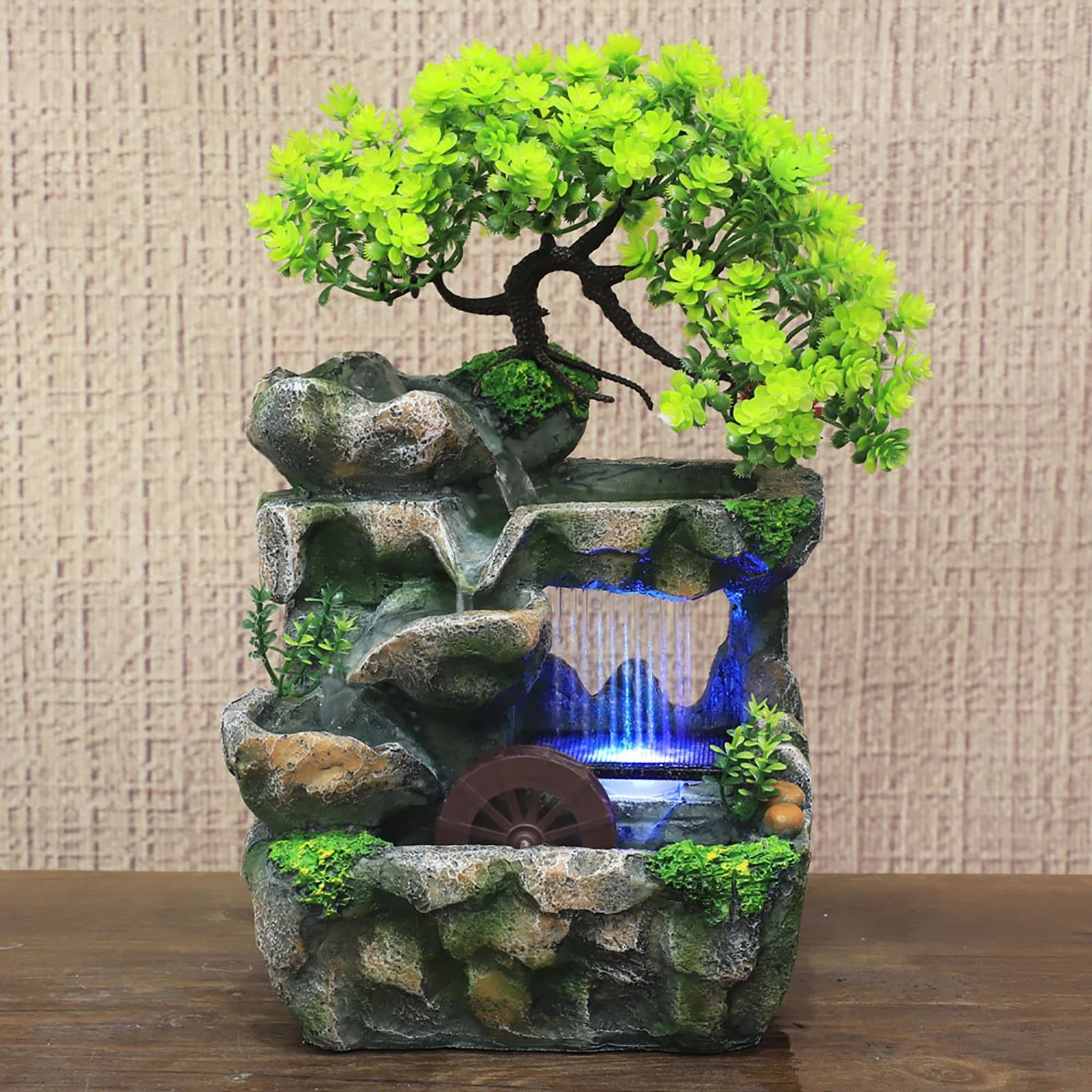 Desktop Fontein met LED Verlichting – Zen Indoor Waterfontein voor Rustgevende Decoratie op Tafel en Bureau