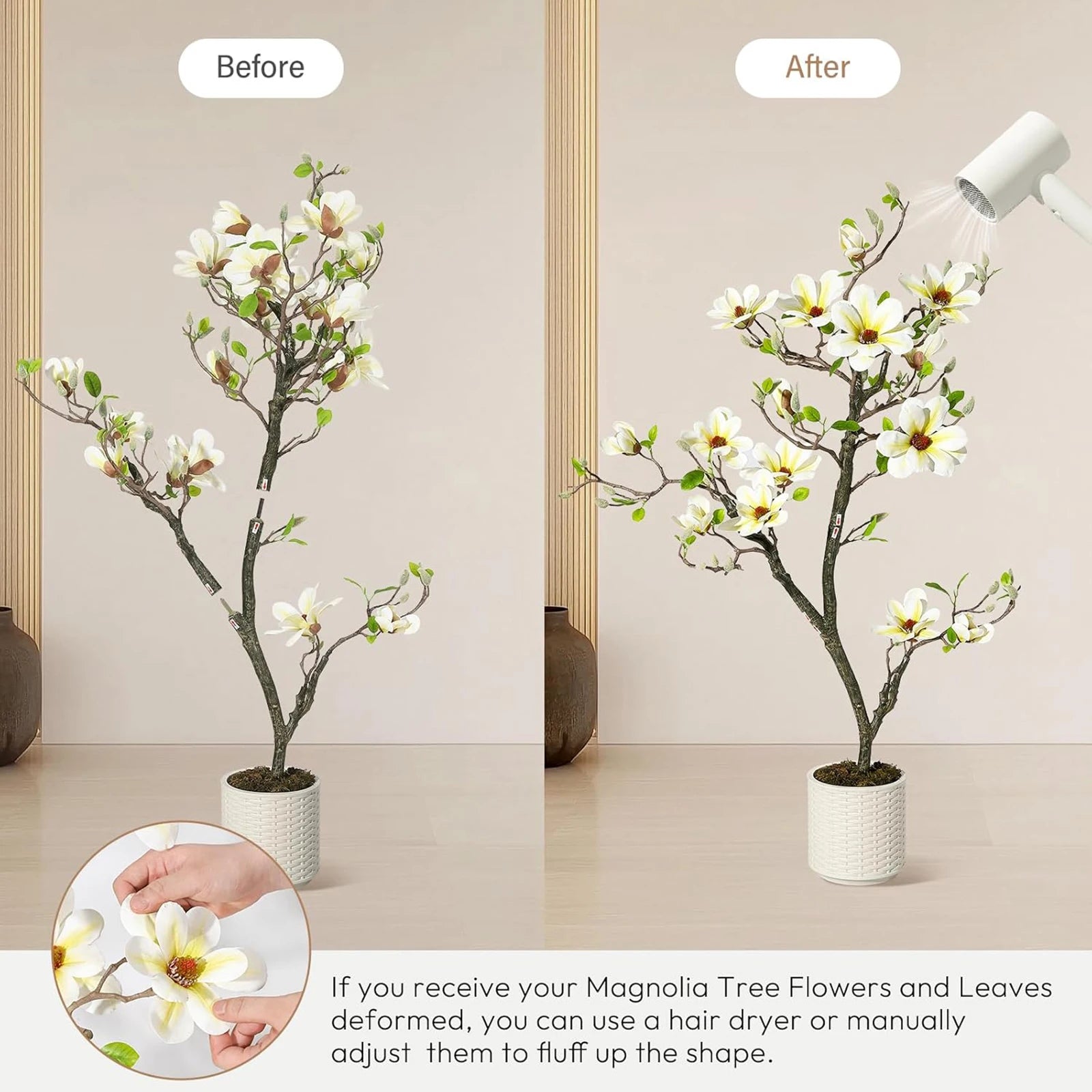 Kunstmatige Magnolia Plant 120–180 cm – Grote Nep Magnolia Boom voor Binnen & Buiten – Realistische Bloemen – Onderhoudsvrij – Luxe Woondecoratie
