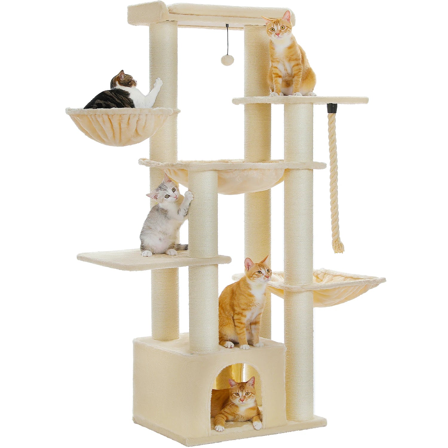 Grote Kattenboom voor Grote Katten – Robuuste Krabpaal met 11 Sisal Palen, Hangmatten en Kattenhuis