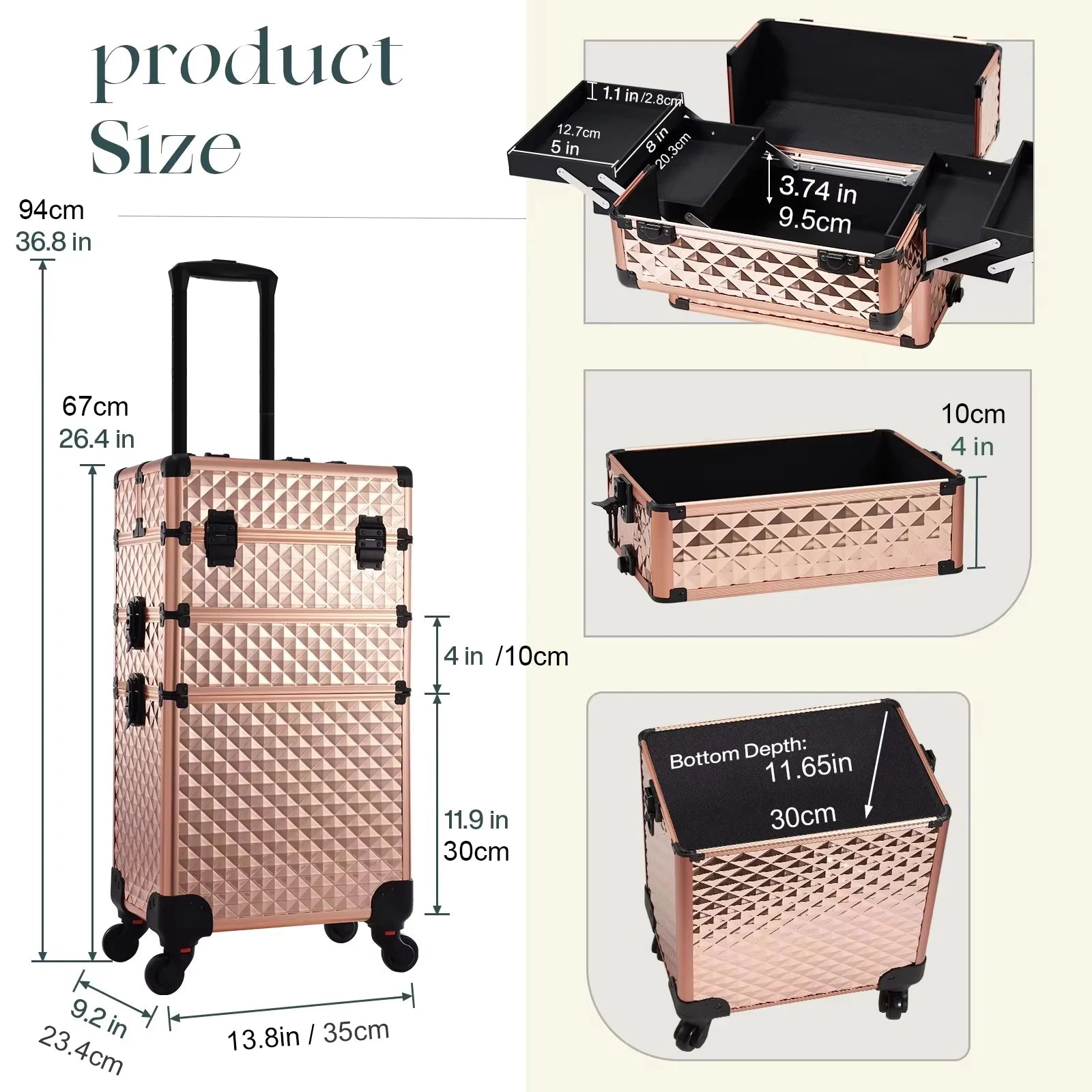 Rollende Make-up Koffer 3-in-1 – Professionele Cosmetica Trolley met Wieltjes, Slot en Afneembare Koffer – Beauty Organizer voor Salon en Reizen
