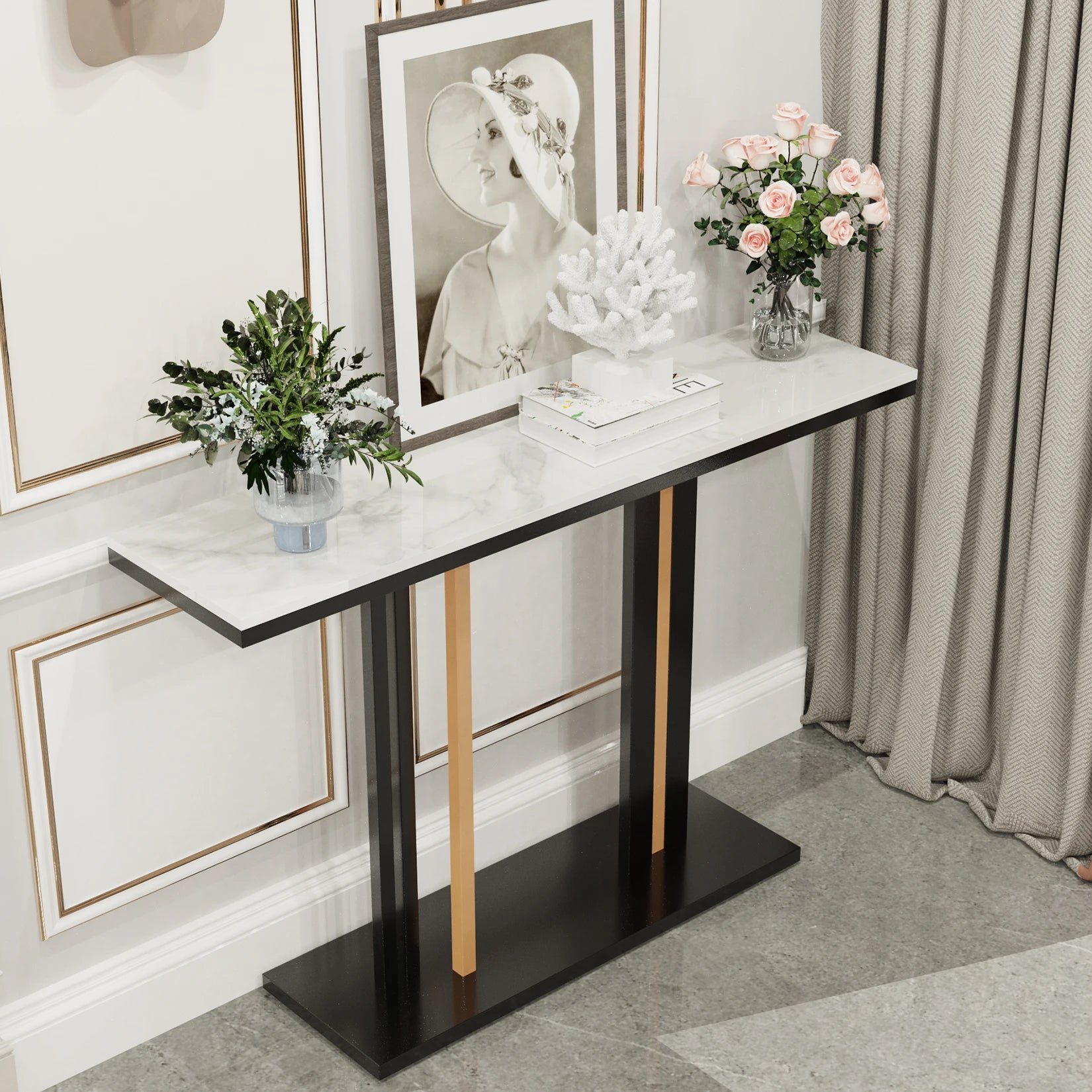 Moderne Console Tafel met Sintered Stone Blad – Smalle Haltafel / Wandtafel Luxe Design 118 cm