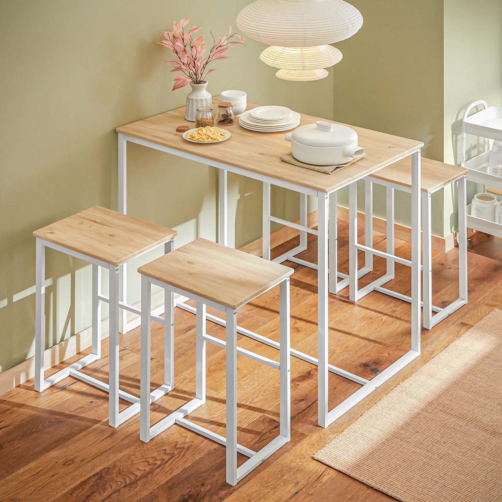 Eettafel met 4 barkrukken set – ruimtebesparende hoge keukentafel met stoelen voor kleine ruimtes