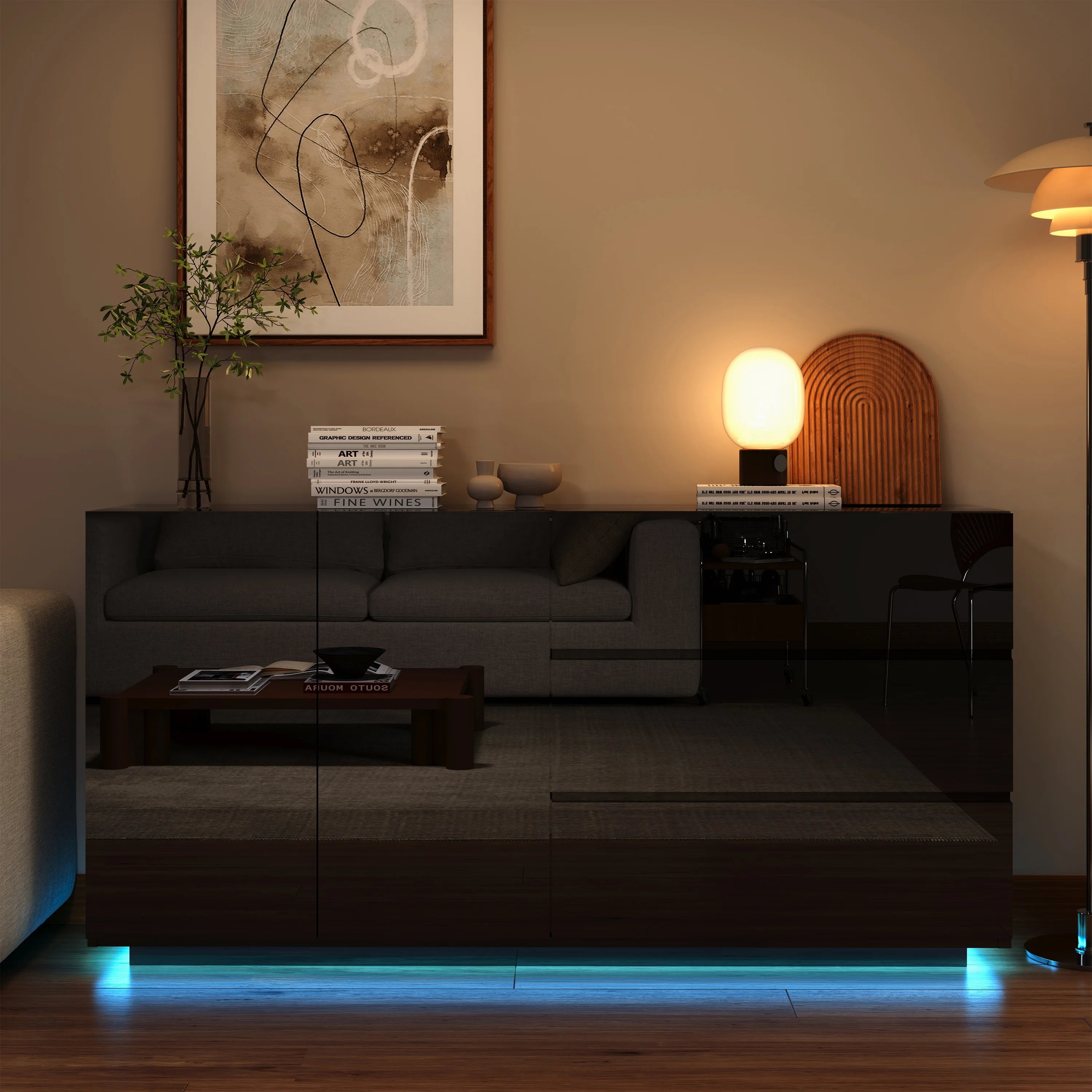 Hoogglans Buffetkast met LED Verlichting – Modern Dressoir met Opbergruimte