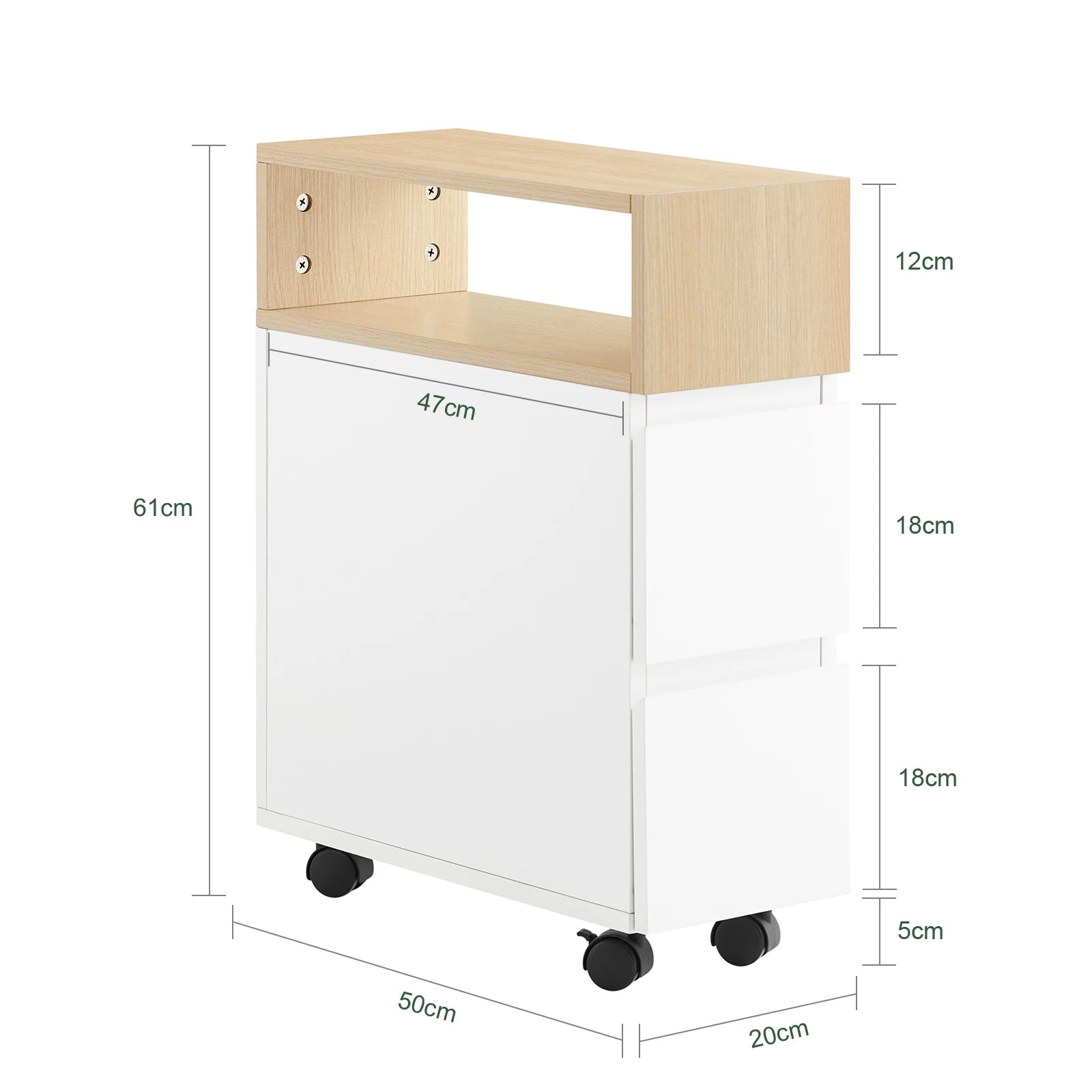 Witte Nachtkast Trolley met Nisplank en Wieltjes – Praktisch Nachtkastje voor Badkamer & Bed