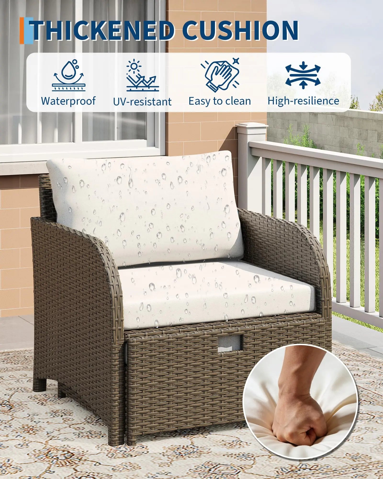5-Delige Rotan Loungeset met Voetenbanken & Glazen Tafel – Tuinset voor Balkon, Terras & Tuin