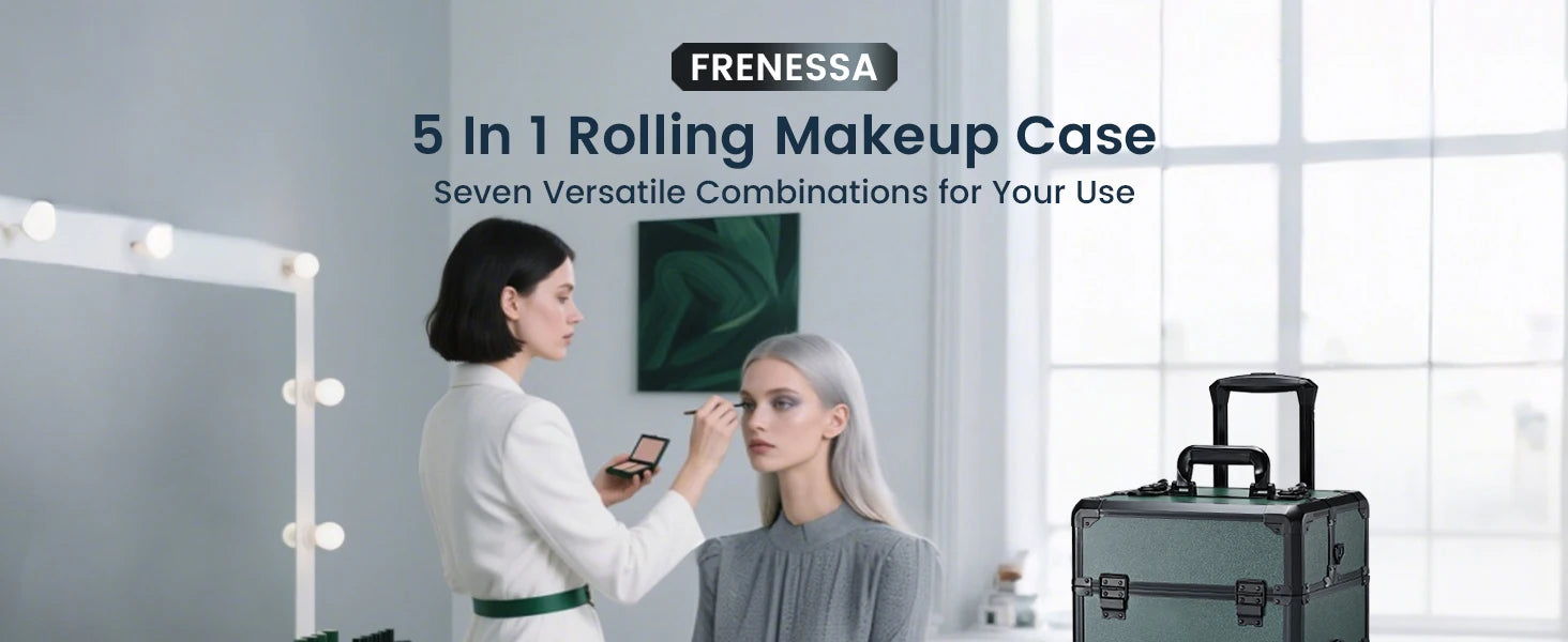 Professionele Rollende Make-up Koffer 5-in-1 – Groot, Duurzaam en Lichtgewicht Trolley voor Cosmetica en Beauty Accessoires