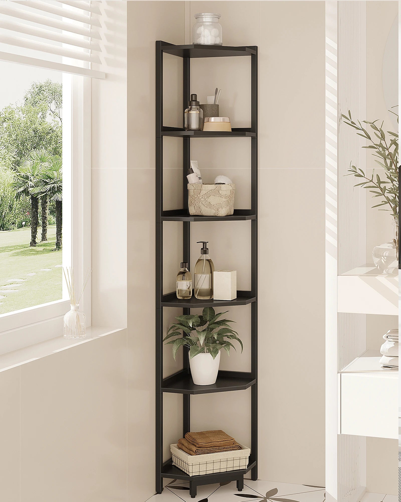 Hoekrek met 6 Planken – Open Boekenplank en Opslagrek voor Woonkamer en Kantoor