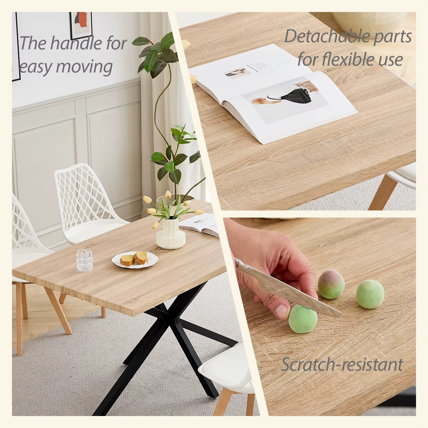 Moderne Rechthoekige Eettafel 140×80 cm – Met Metalen Onderstel voor 4–6 Personen