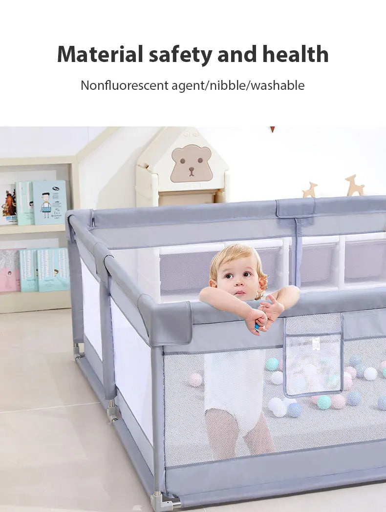 Grote Baby Speelbox met Schuim‑bescherming & Ballenbak – Veilige Speelruimte voor Baby’s (0‑6 Jaar)