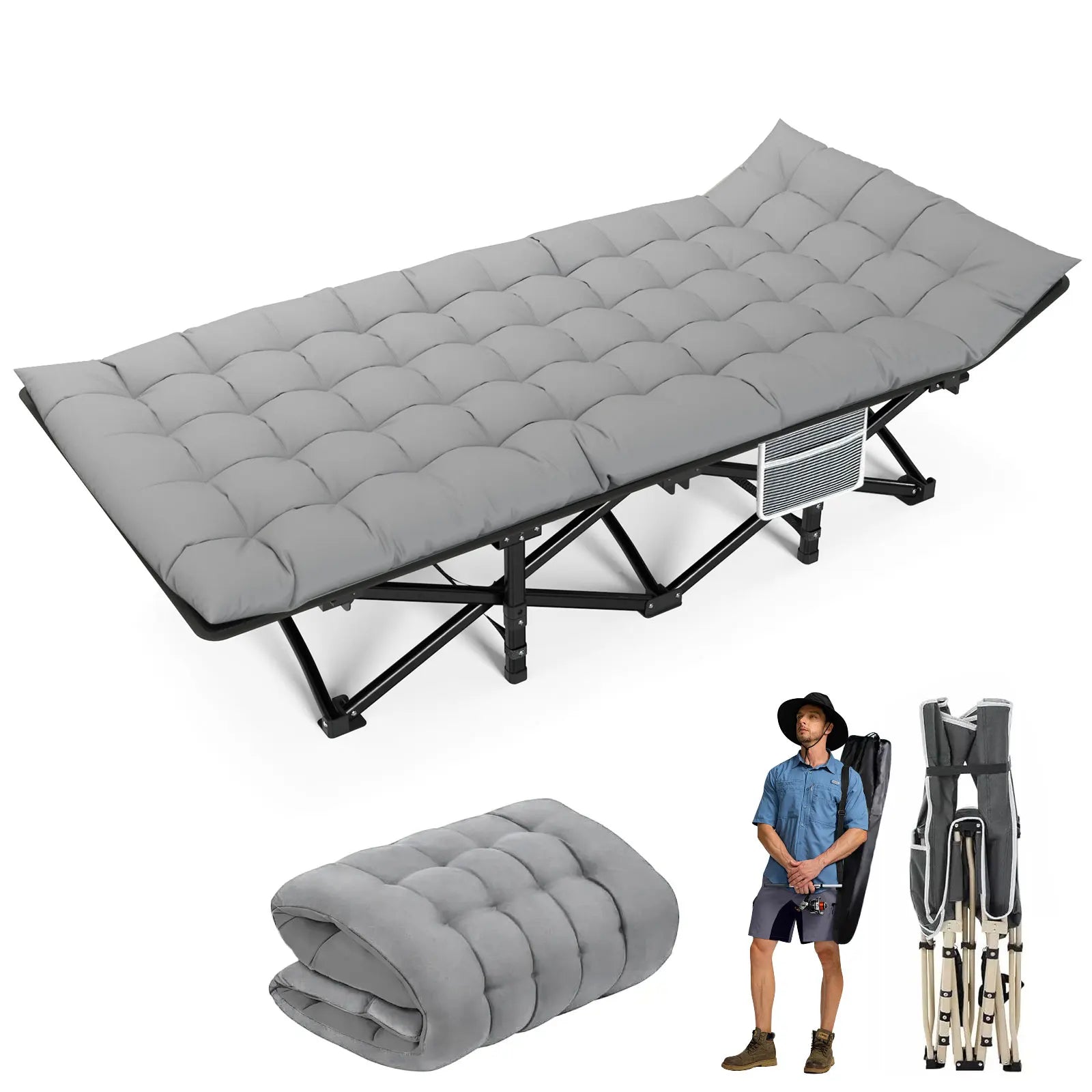 Opvouwbaar Campingbed voor Volwassenen – Sterk, Draagbaar en Inclusief Matras & Draagtas