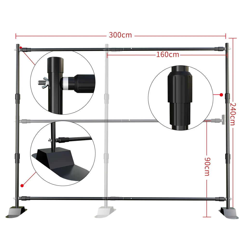 Dubbele Crossbar Fotografie Achtergrondstandaard – Verstelbaar 3x2,4m Backdrop Frame voor Studio, Video en Greenscreen