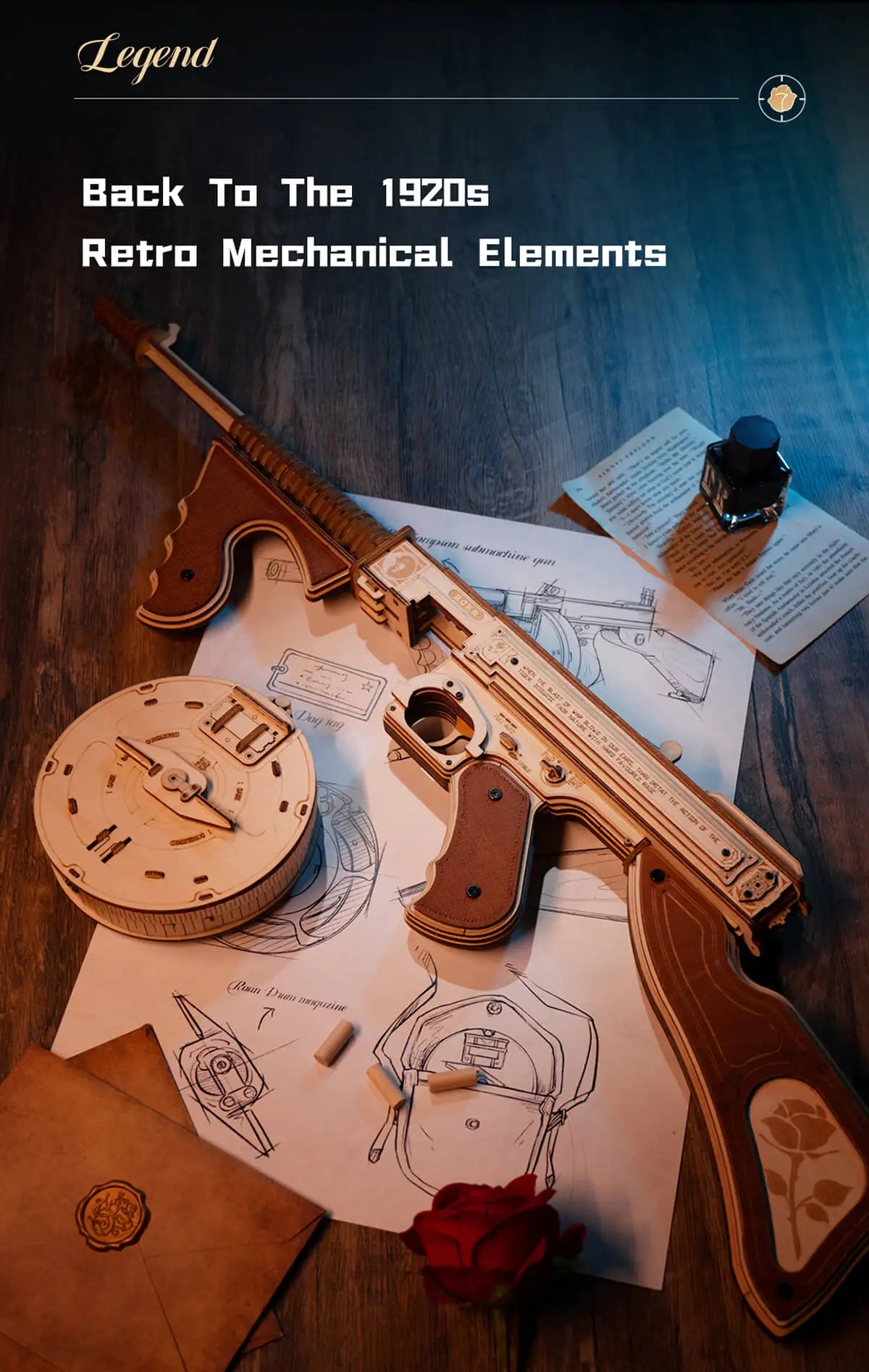 3D Houten Bouwpakket Thompson Model – Mechanische Houten Puzzel voor Volwassenen en Tieners – DIY Modelbouw Set zonder Lijm