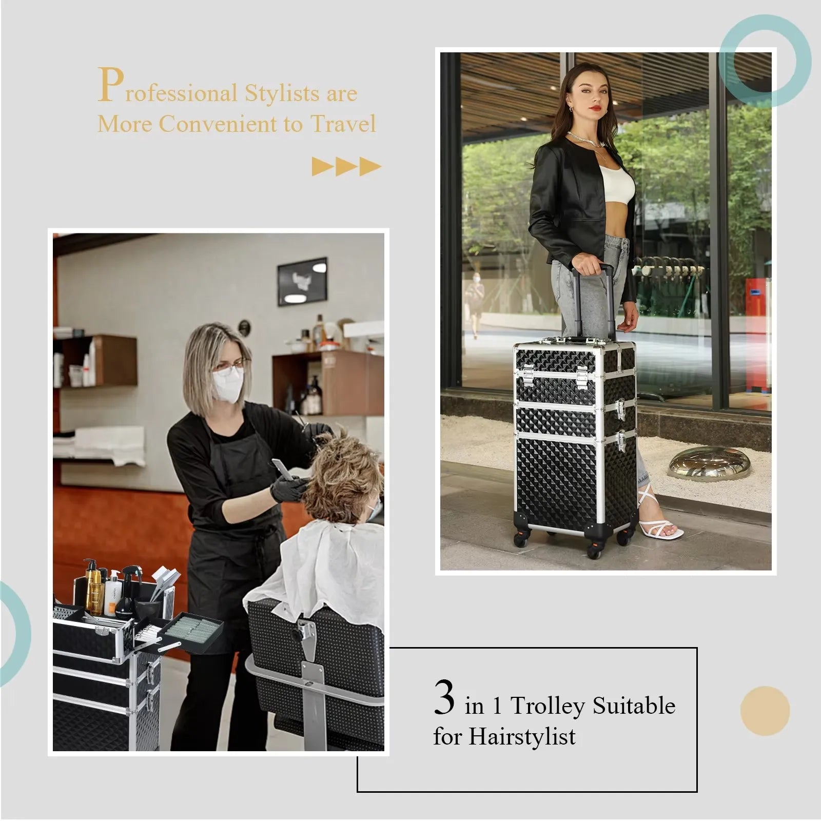 Rollende Make-up Koffer 3-in-1 – Professionele Cosmetica Trolley met Wieltjes, Slot en Afneembare Koffer – Beauty Organizer voor Salon en Reizen