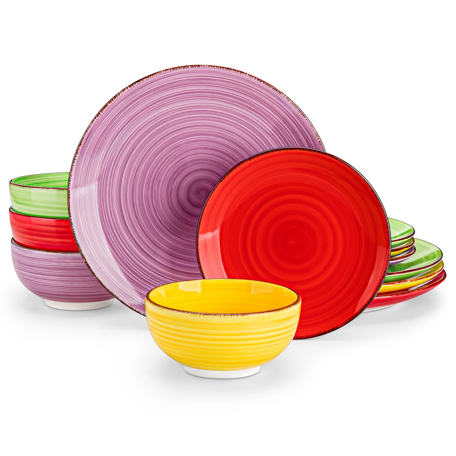 Keramisch Servies Set 12/24/48-delig – Luxe Porselein Serviesset met Handgeschilderd Spiraal Design – Vaatwasser- & Magnetronbestendig
