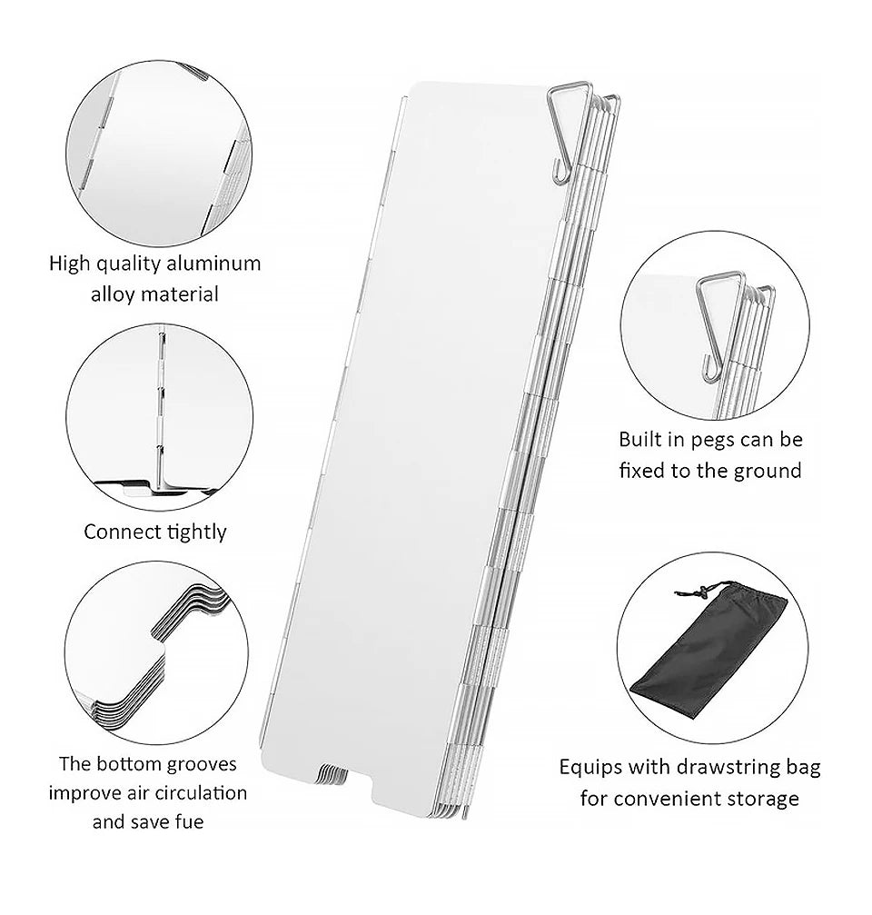 Ultralicht Opvouwbaar Windscherm 10‑Platen – Compact & Sterk Voor Camping & Outdoor Koken