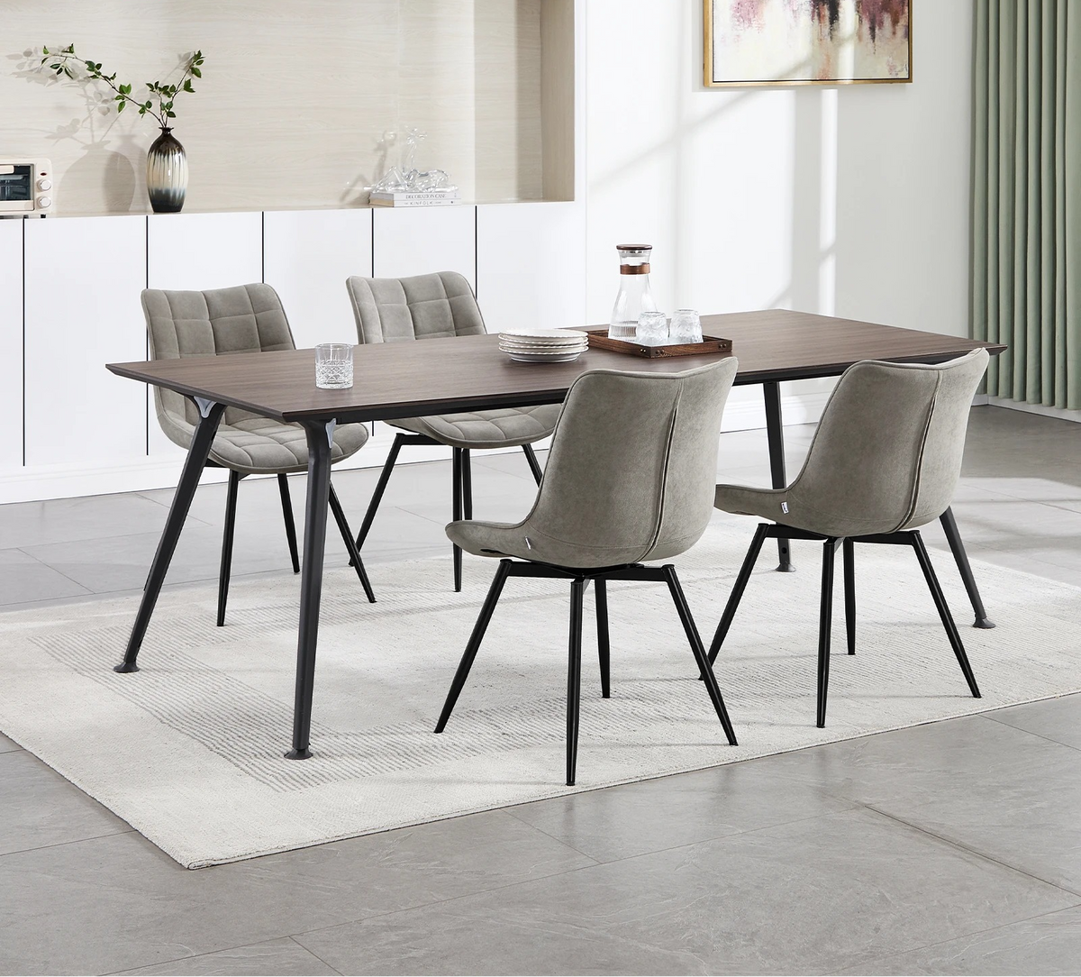 4-delige Set Draaibare Eetkamerstoelen Zwart Fluweel – 360° Velvet Stoelen met Metalen Poten – Moderne Luxe Eetkamerstoelen