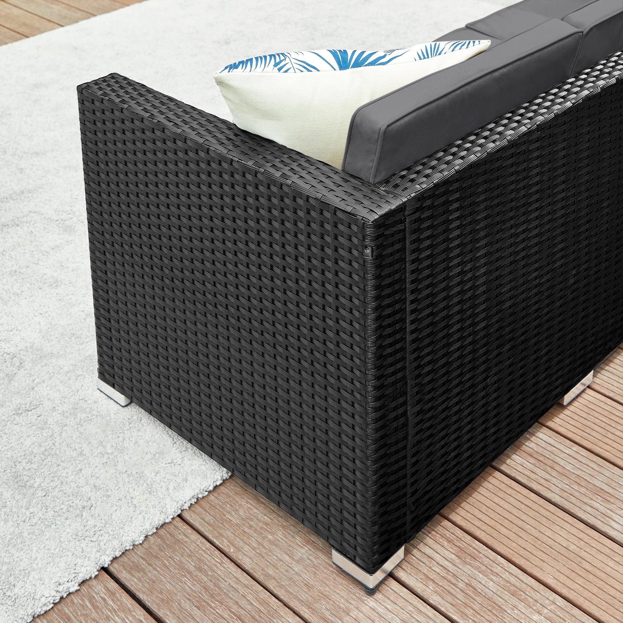 5-Delige Rotan Loungeset met Hoekbank, Voetenbank & Salontafel – Inclusief 7 Kussens – Tuinset voor Terras, Balkon & Tuin