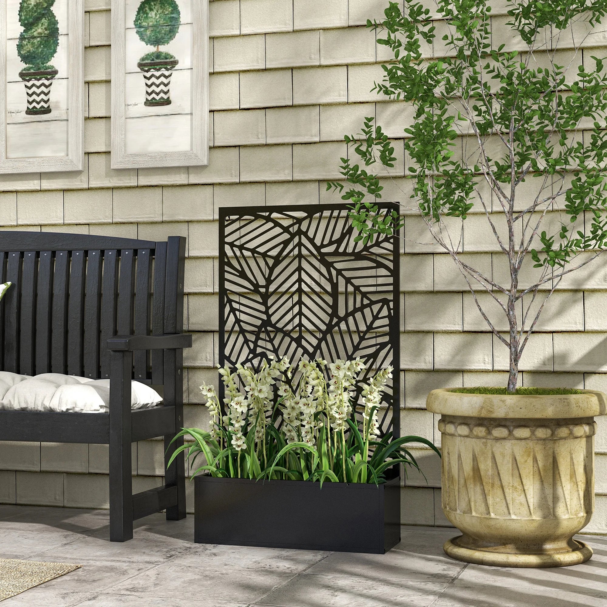 Metalen Plantenbak met Trellis en Privacy Scherm – Verhoogde Bloembak voor Tuin en Balkon 113 cm