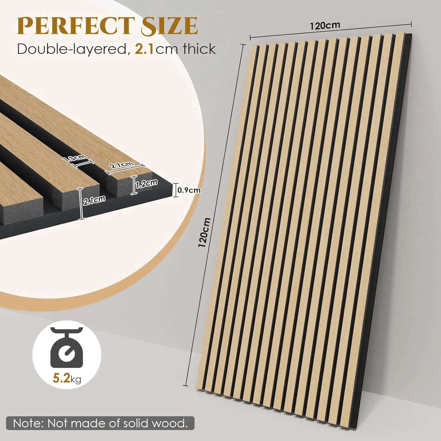 Houten Akoestische Panelen 120x60 cm Set van 4 – Geluidsabsorberende Wandpanelen met Houtlook voor Interieur
