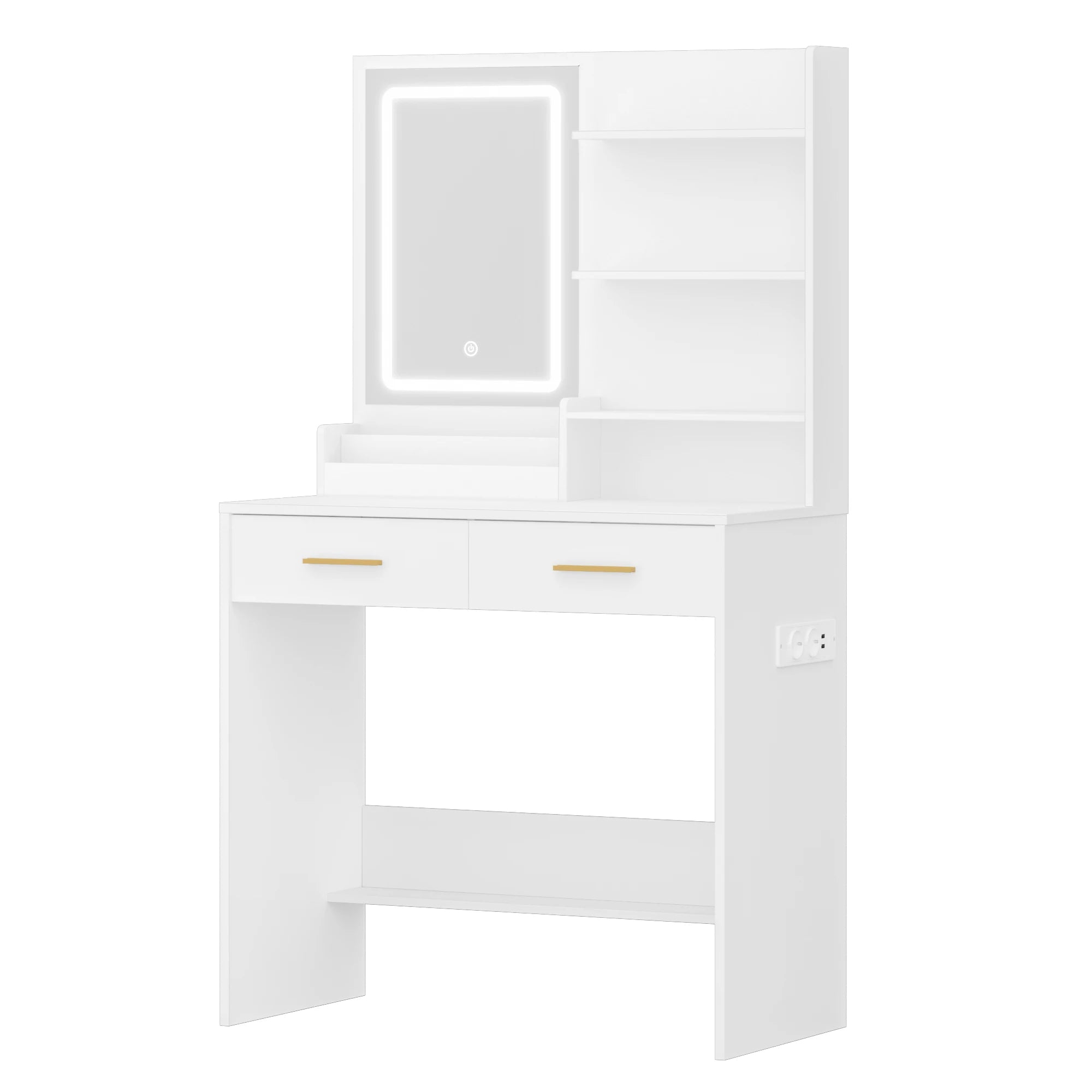 Kaptafel met LED Verlichting en Spiegel – Stopcontact & USB – 2 Lades en Opbergruimte – Moderne Witte Make-up Tafel
