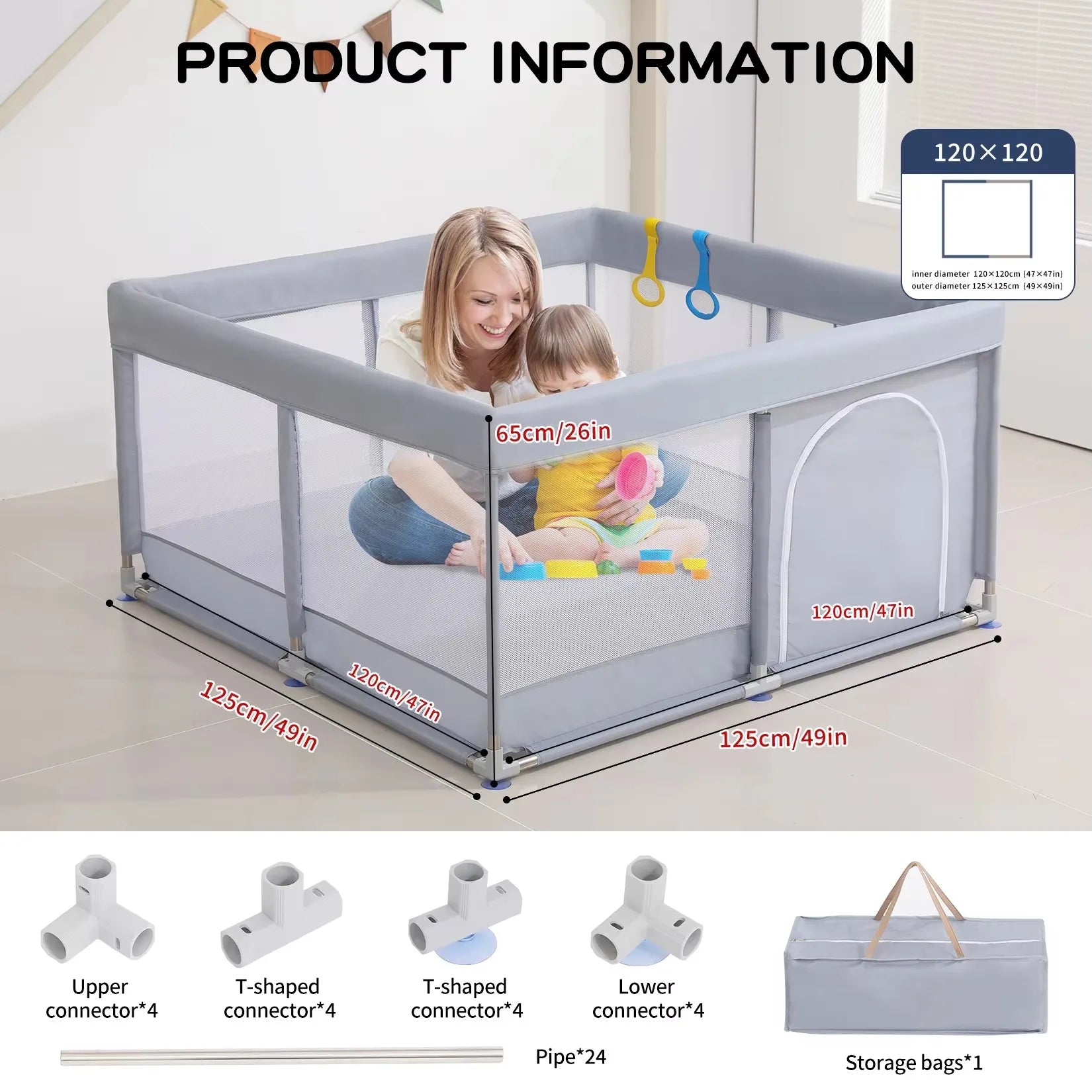 Grote Baby Speelbox met Schuim‑bescherming & Ballenbak – Veilige Speelruimte voor Baby’s (0‑6 Jaar)
