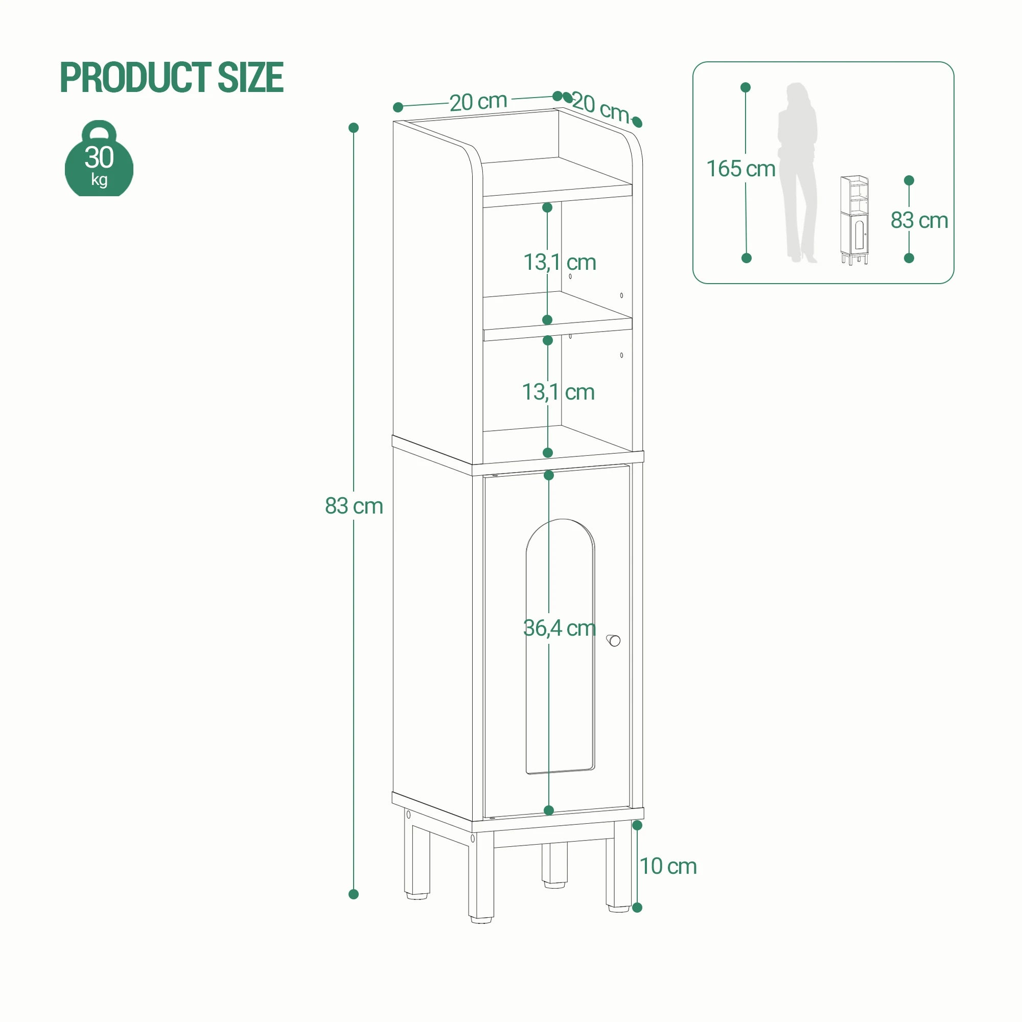 Smalle Badkamerkast met Deur en Planken – Ruimtebesparende Toiletkast – Hoekkast Badkamer Wit