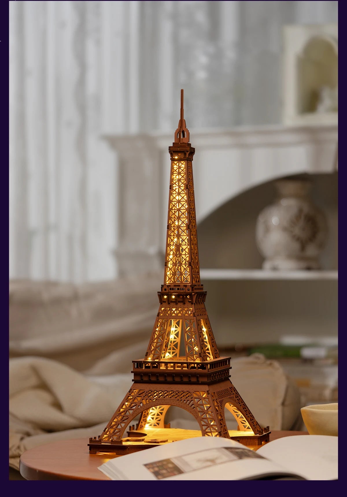 3D Houten Puzzel Eiffeltoren met LED Verlichting – Miniatuur Bouwpakket voor Volwassenen en Tieners – Decoratieve Modelbouw Set