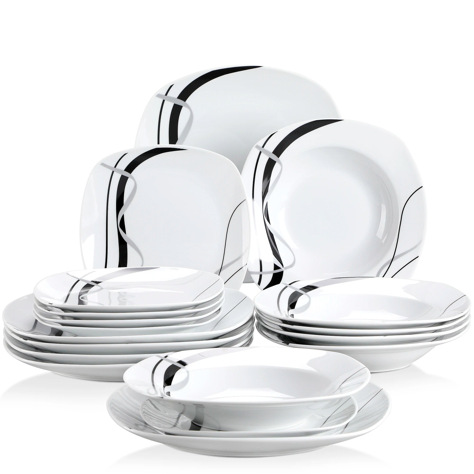 Porseleinen Serviesset 18/36-delig – Modern Keramisch Servies met Borden & Soepkommen – Vaatwasser- en Magnetronbestendig