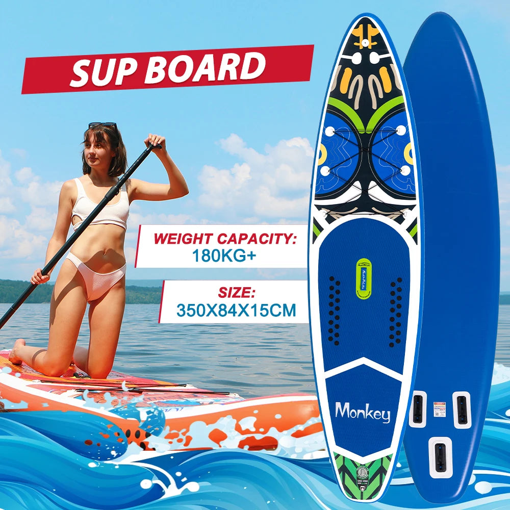 Opblaasbaar Stand Up Paddle Board 11' – SUP Board Set met Accessoires – 350x84x15 cm – Max 150KG – Inclusief Pomp, Peddel & Rugzak