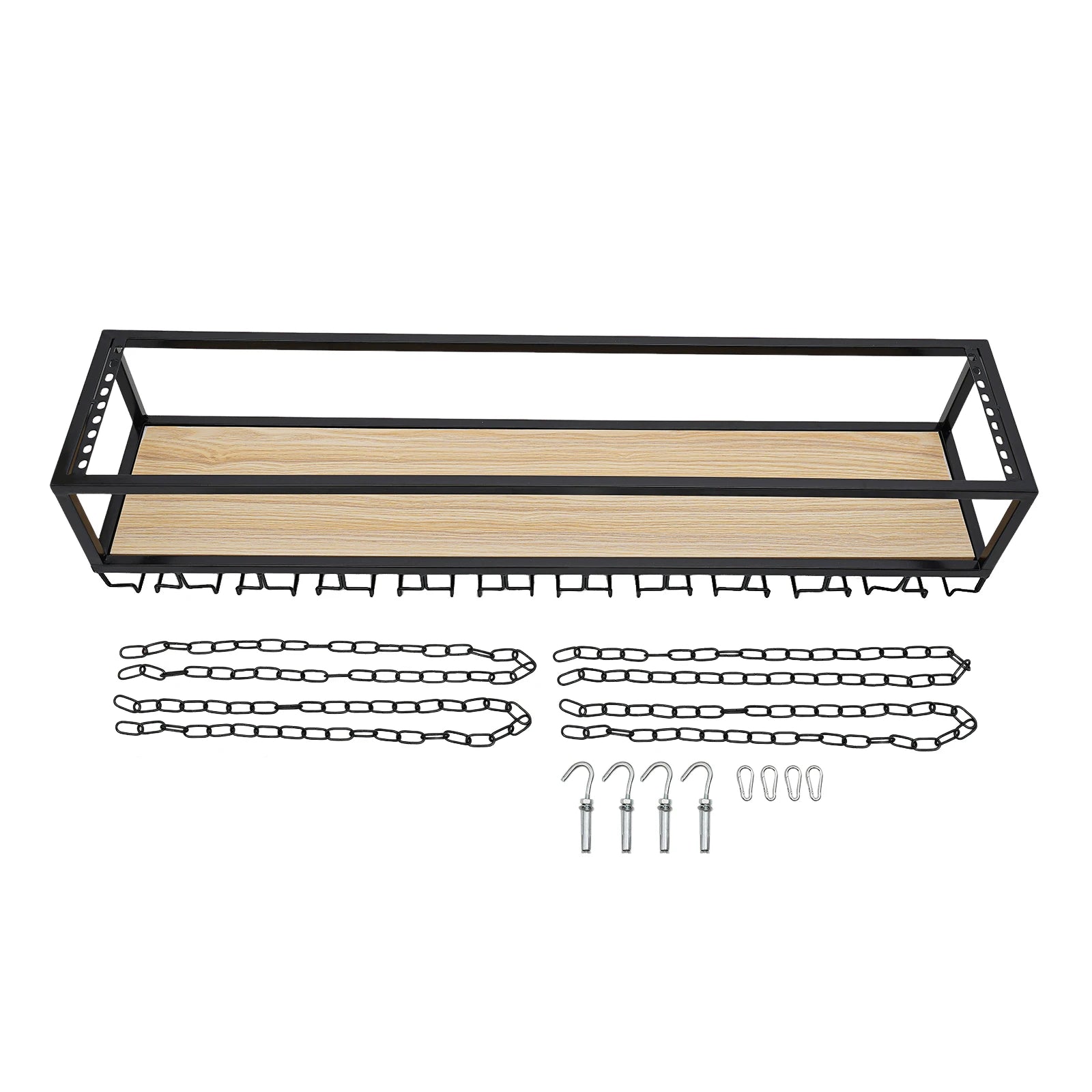 Hangend Wijnrek Industrieel met Glazenhouder – Vintage Plafond Wijnrek Metaal & Hout