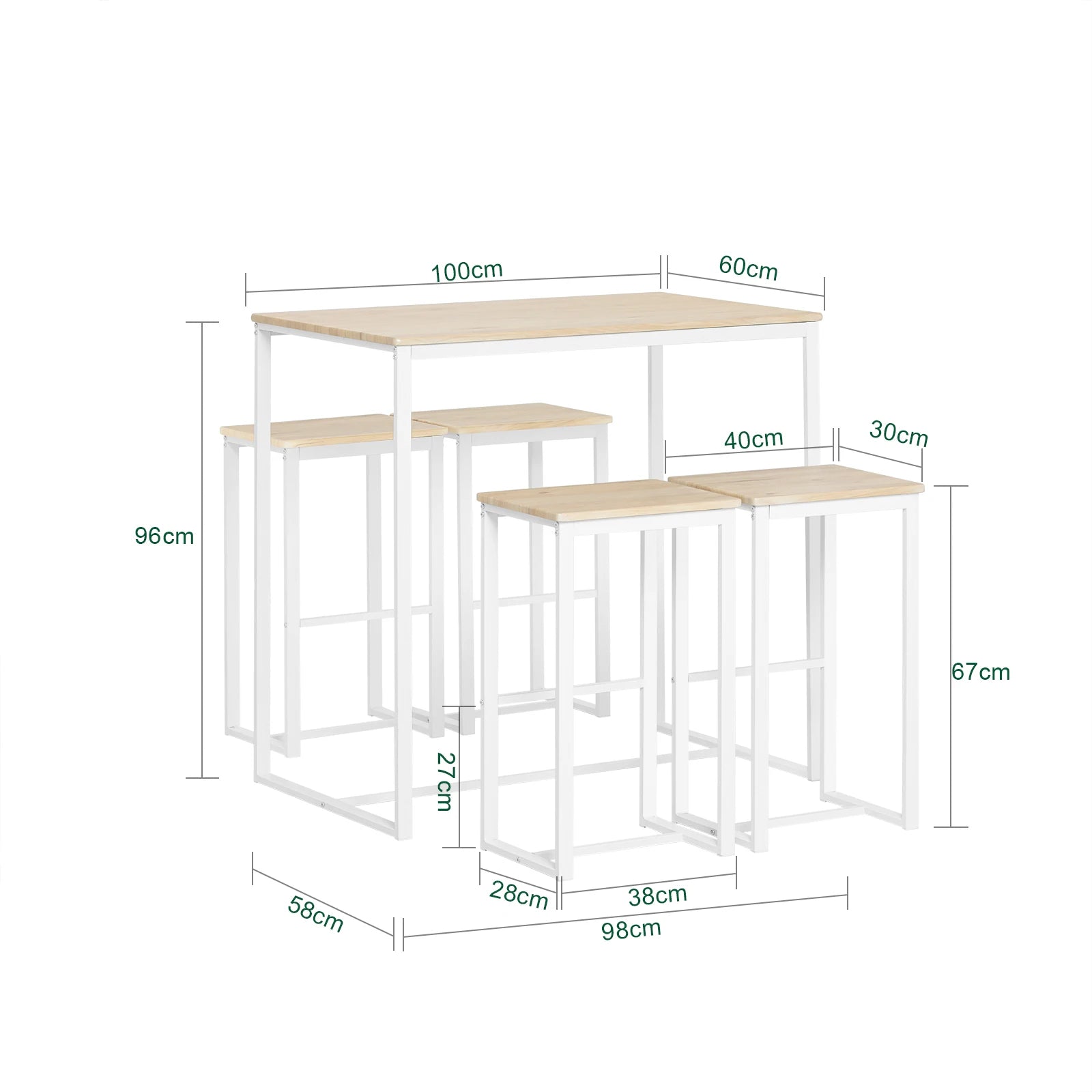 Eettafel met 4 barkrukken set – ruimtebesparende hoge keukentafel met stoelen voor kleine ruimtes