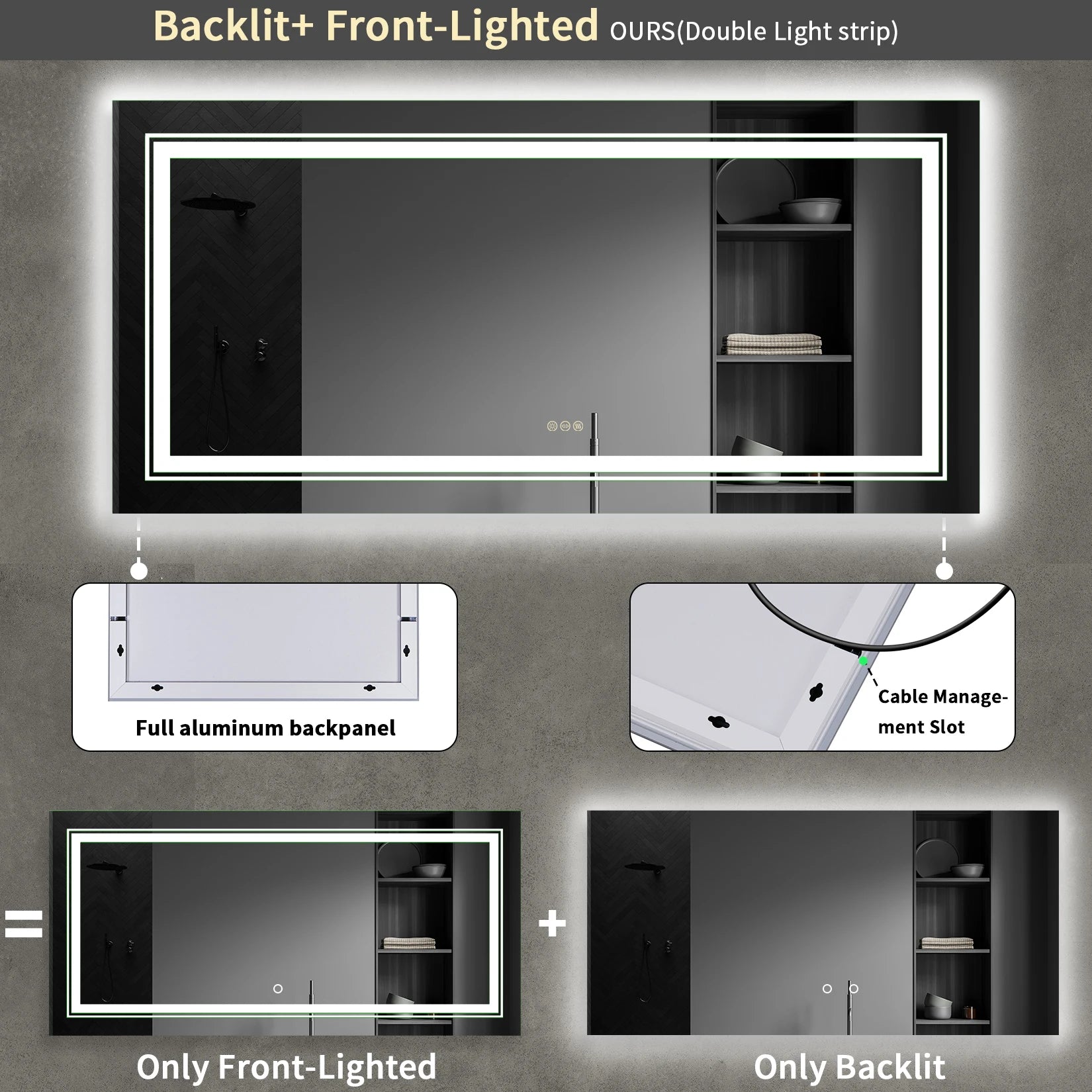 LED Badkamerspiegel Rechthoekig – Dimbaar Licht & Anti-Condens (3000K-6000K)