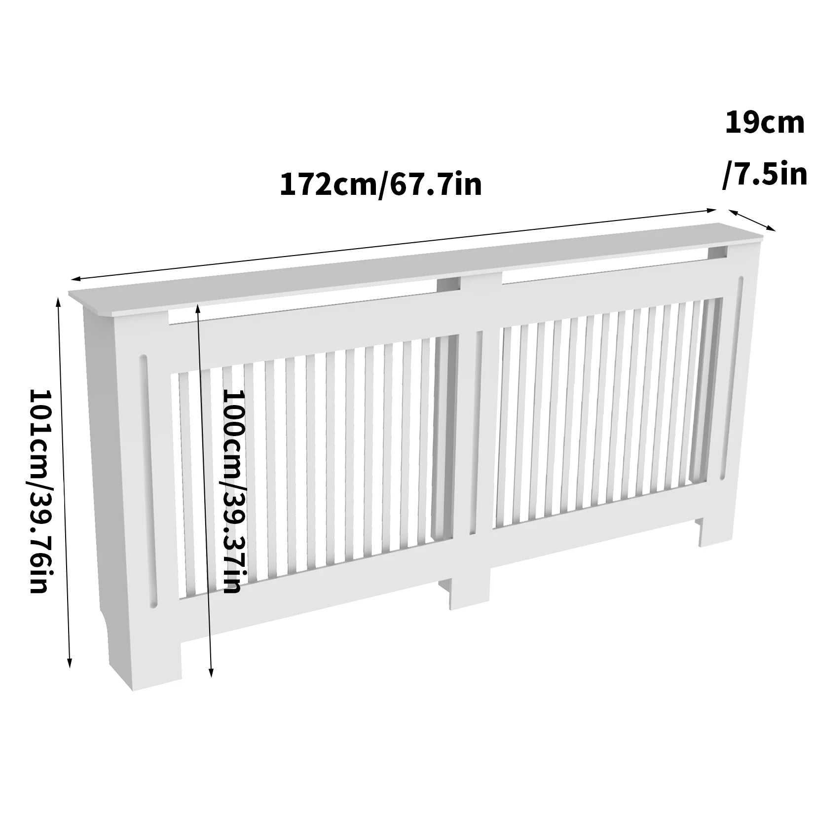 Moderne Radiator Cover Hoog – MDF Radiator Ombouw met Verticale Lamellen | Witte Radiator Kast met Plank