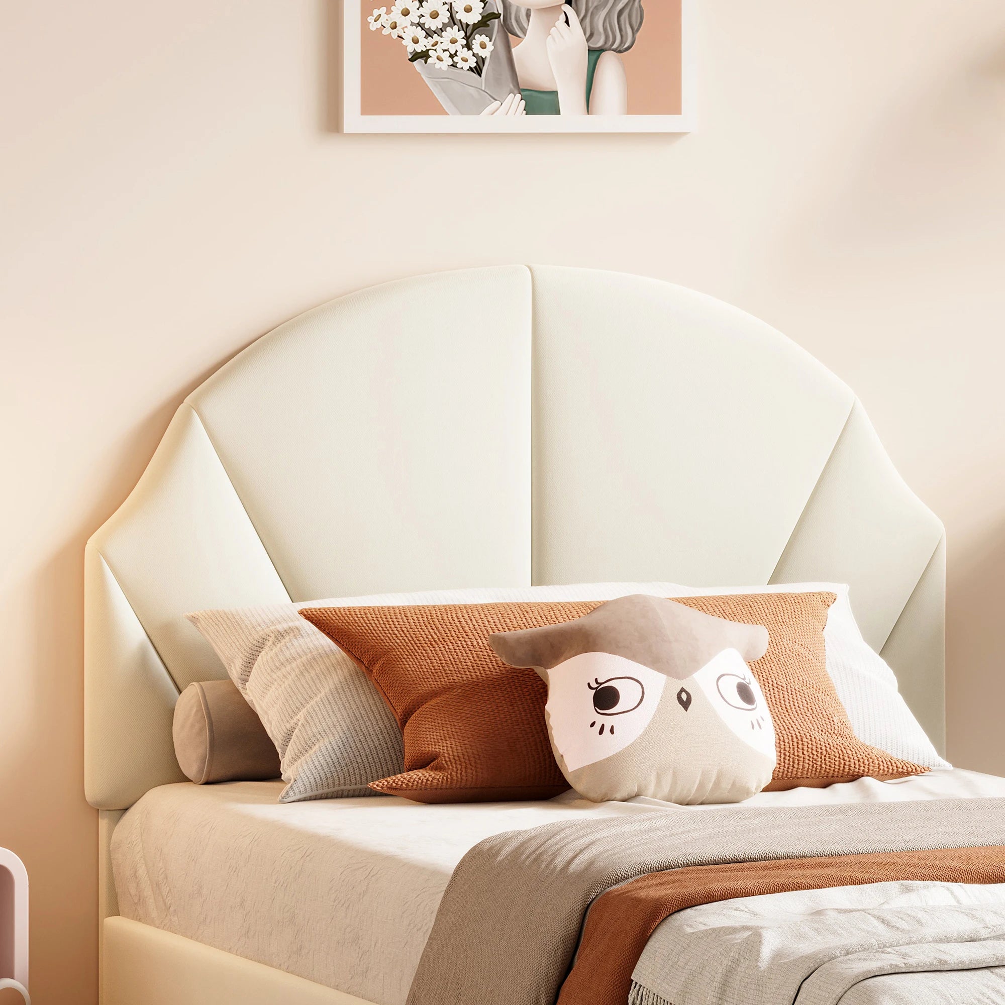 Kinderbed 90x200 Meisjesbed Fluweel Bloemenkroon – Speels & Stijlvol