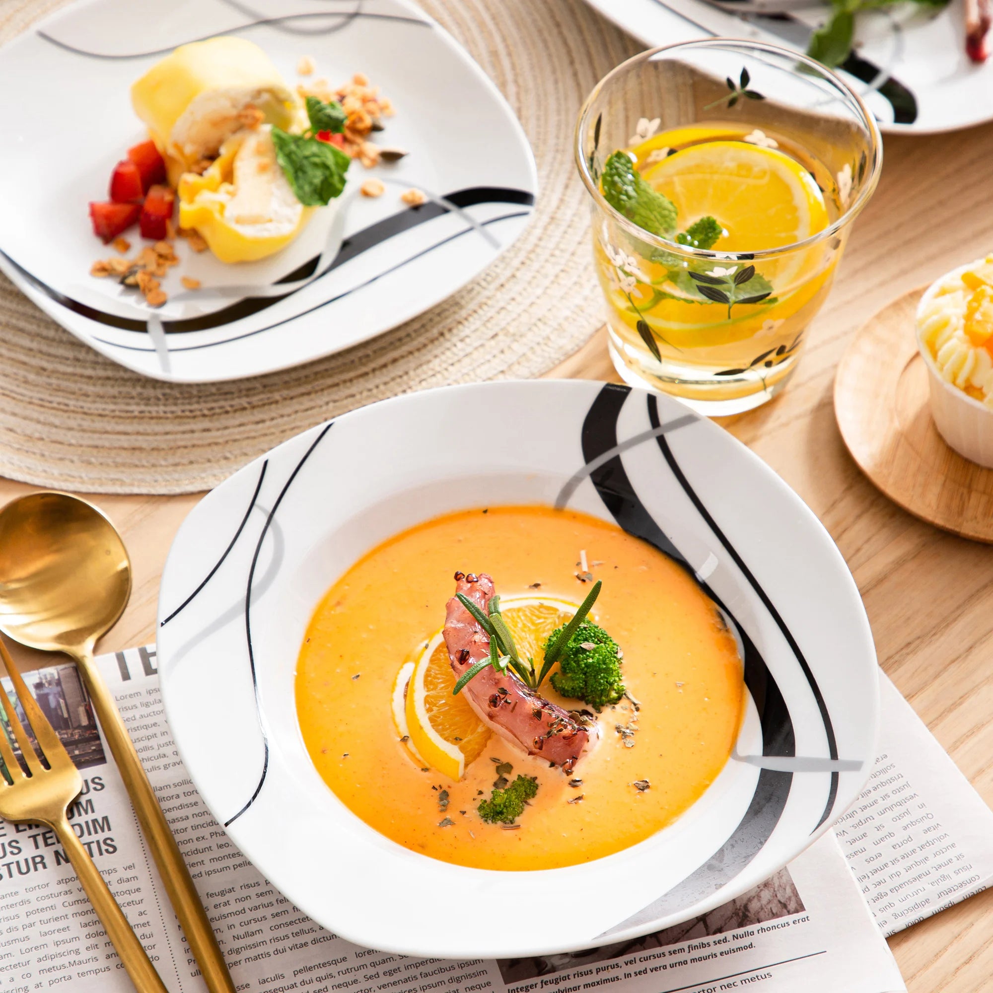 Porseleinen Serviesset 18/36-delig – Modern Keramisch Servies met Borden & Soepkommen – Vaatwasser- en Magnetronbestendig