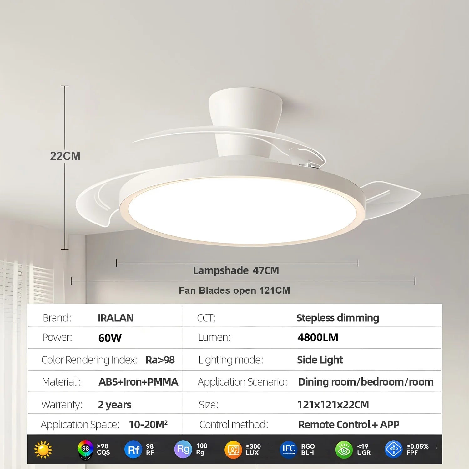 Plafondventilator met Verlichting – Moderne LED Plafondlamp met Intrekbare Bladen