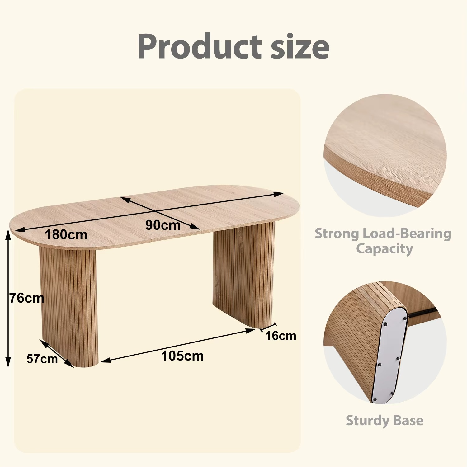 Ovale Eettafel 180×90 cm – Scandinavisch Design, Massief Houten Blad voor 6–8 Personen