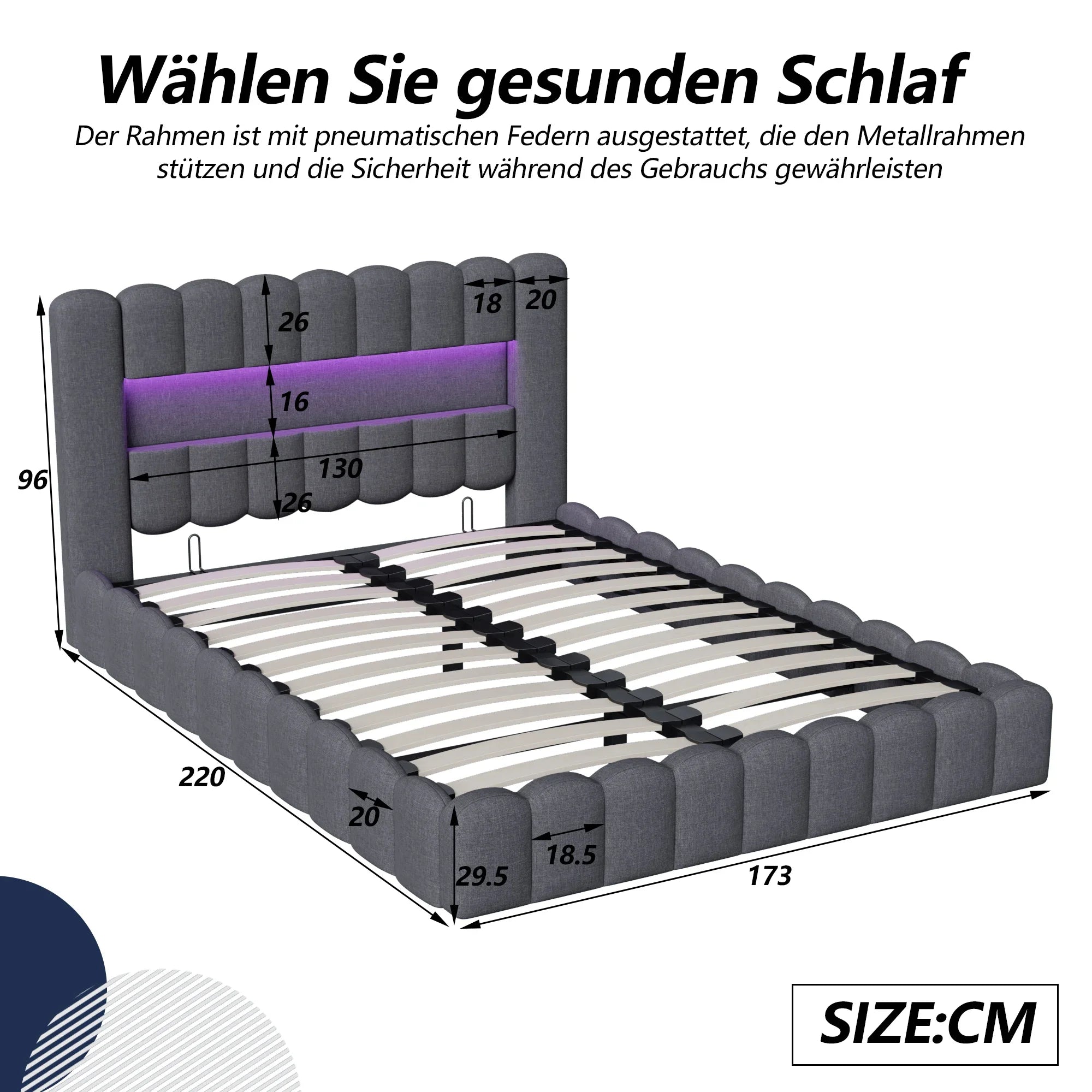Gestoffeerd Tweepersoonsbed 140–180 cm met LED‑verlichting, USB‑poorten en Opbergruimte – Modern Opbergbed