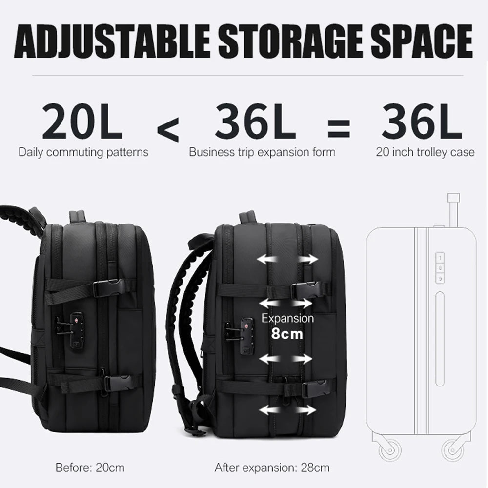 Uitbreidbare Waterdichte Reistas Rugzak – 17" Laptop Rugzak – Grote School‑ & Zaken Backpack – Reis & Hiking Unisex