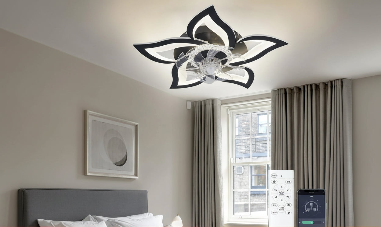 Moderne LED Plafondlamp met Ventilator en Afstandsbediening – Dimbare Lotus Plafondlamp met App voor Woonkamer, Slaapkamer & Keuken