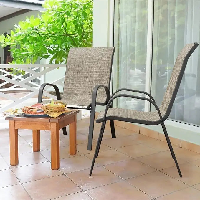Set van 6 Stapelbare Tuinstoelen – Weerbestendige Terrasstoelen met Hoge Rugleuning – Metalen Tuinstoelen tot 150 kg