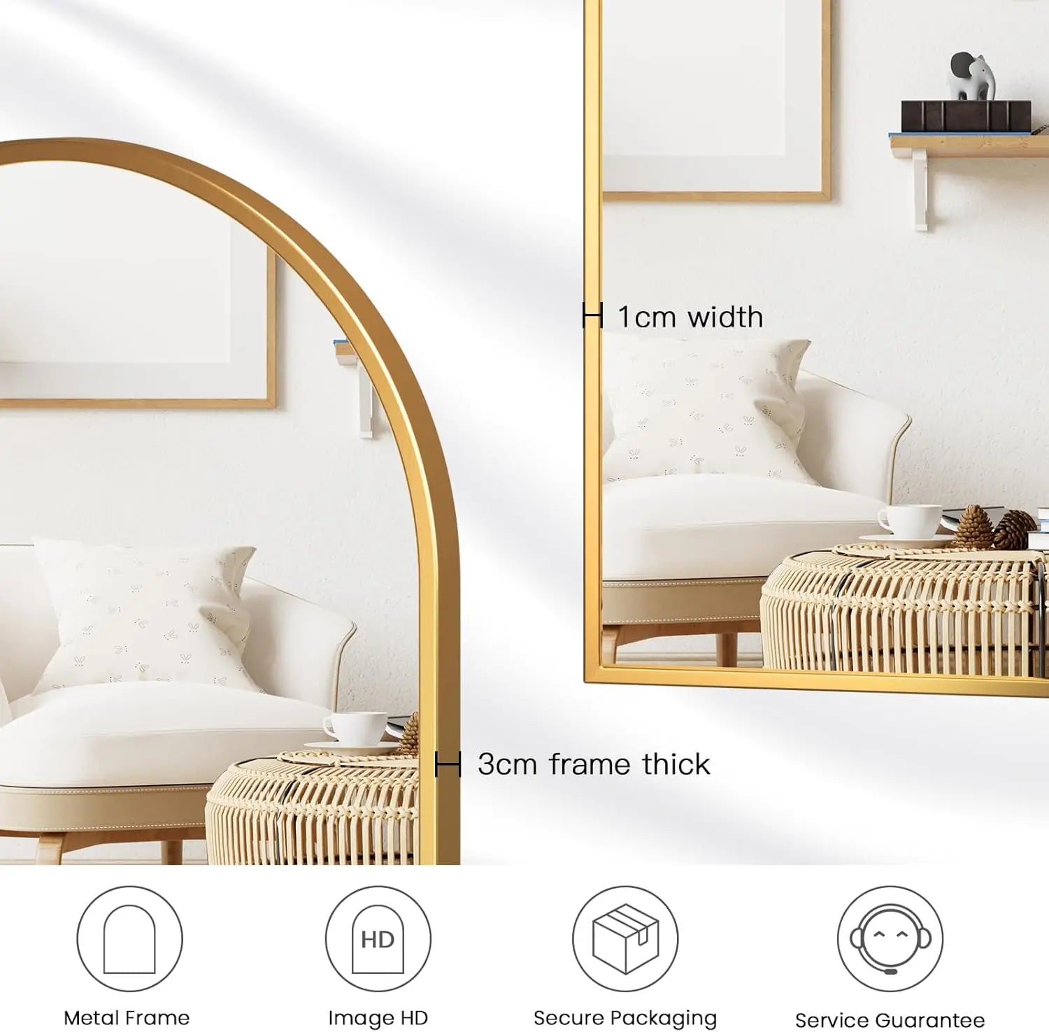 Boogwandspiegel 66x96 cm – Moderne Halfronde Spiegel met Zwart Aluminium Frame