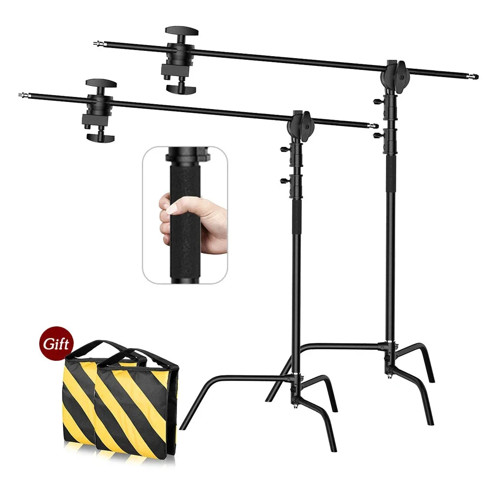Heavy Duty C-Stand Lichtstatief 2,6M / 3,3M – RVS Fotografie Statief voor Studio, Camera, Softbox en LED Lamp